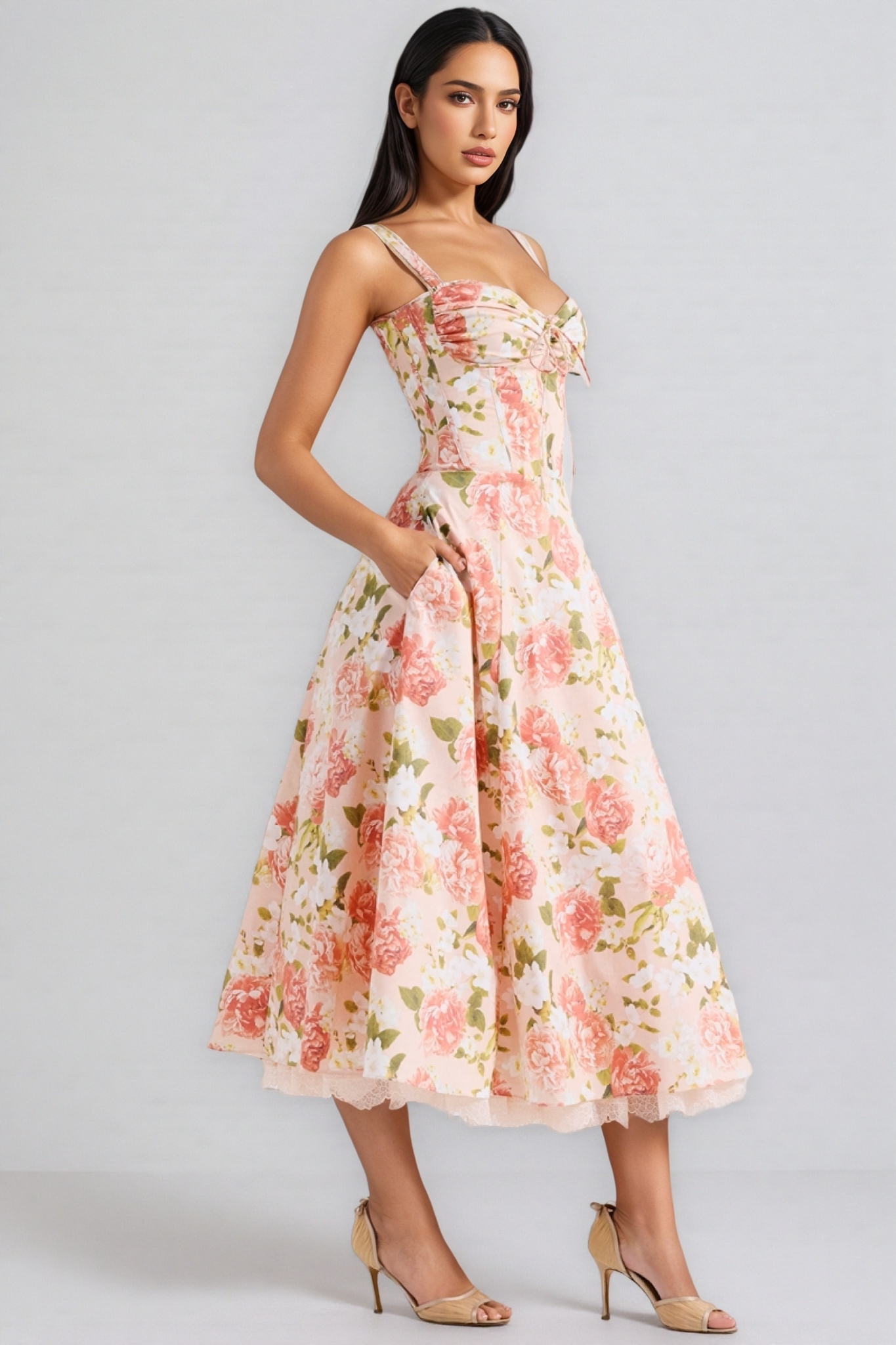 Gwend Pink Halter Print Midi Dress