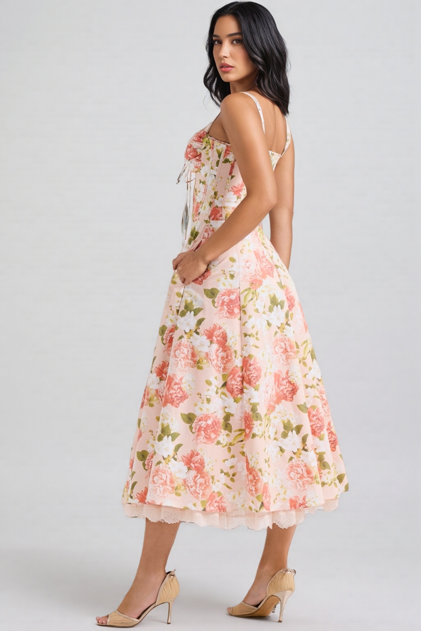 Gwend Pink Halter Print Midi Dress