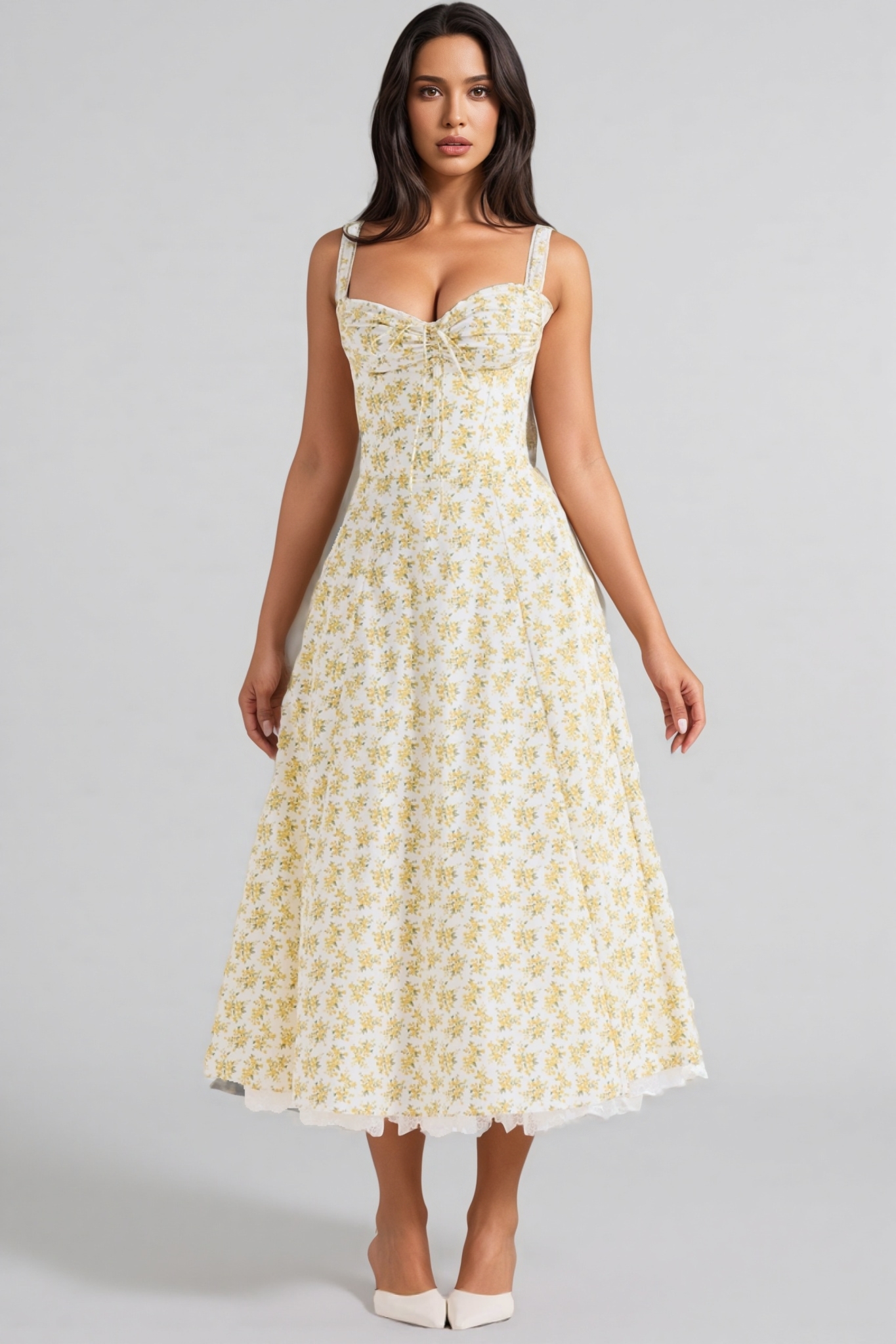 Larkt White Vintage Floral Print Cotton Midi Dress