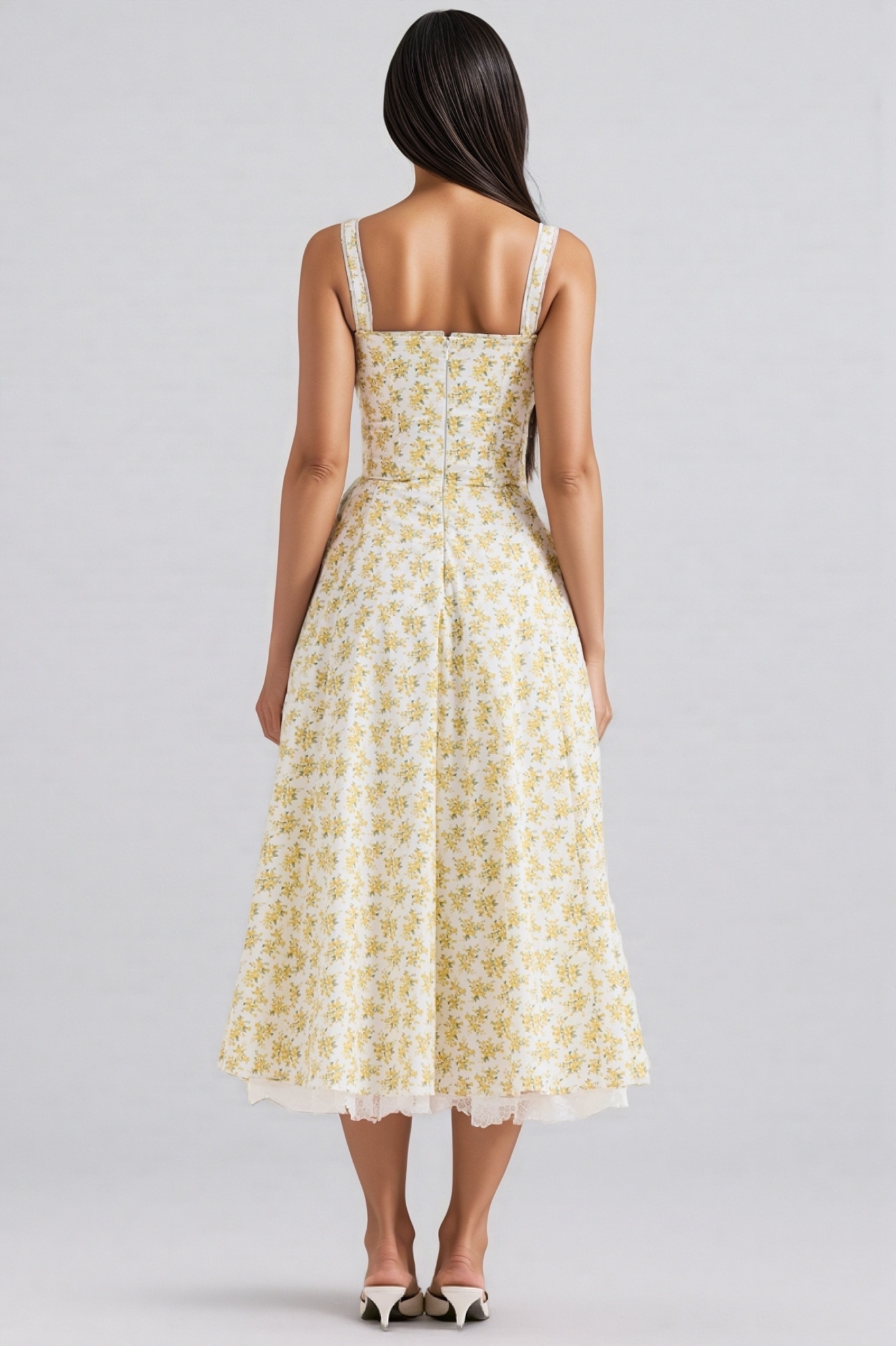 Larkt White Vintage Floral Print Cotton Midi Dress