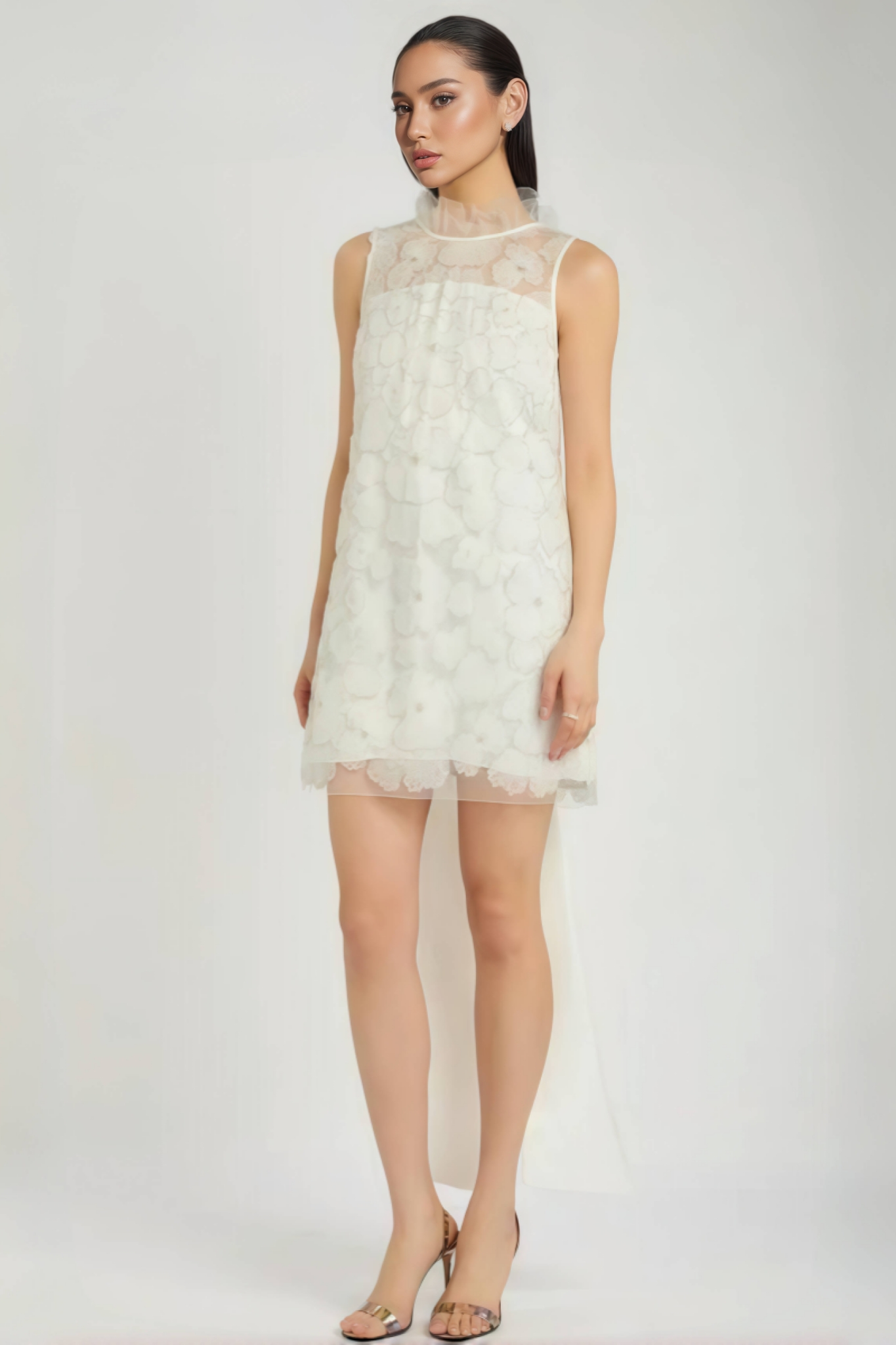 Aliyahe White Floral-Embellished Tulle Mini Dress