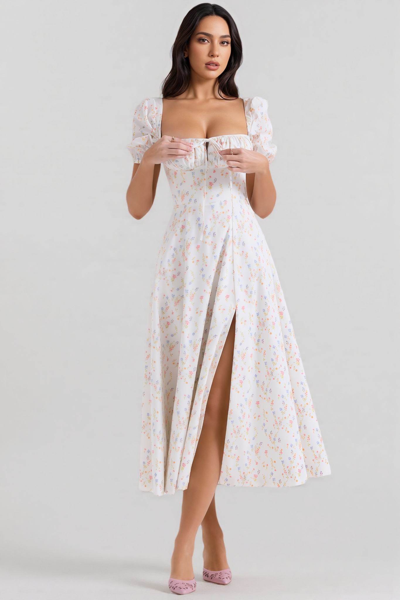 Arwen Print Cotton Puff Sleeve Midi Dress