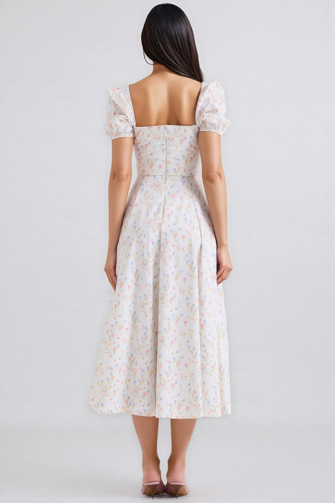 Arwen Print Cotton Puff Sleeve Midi Dress