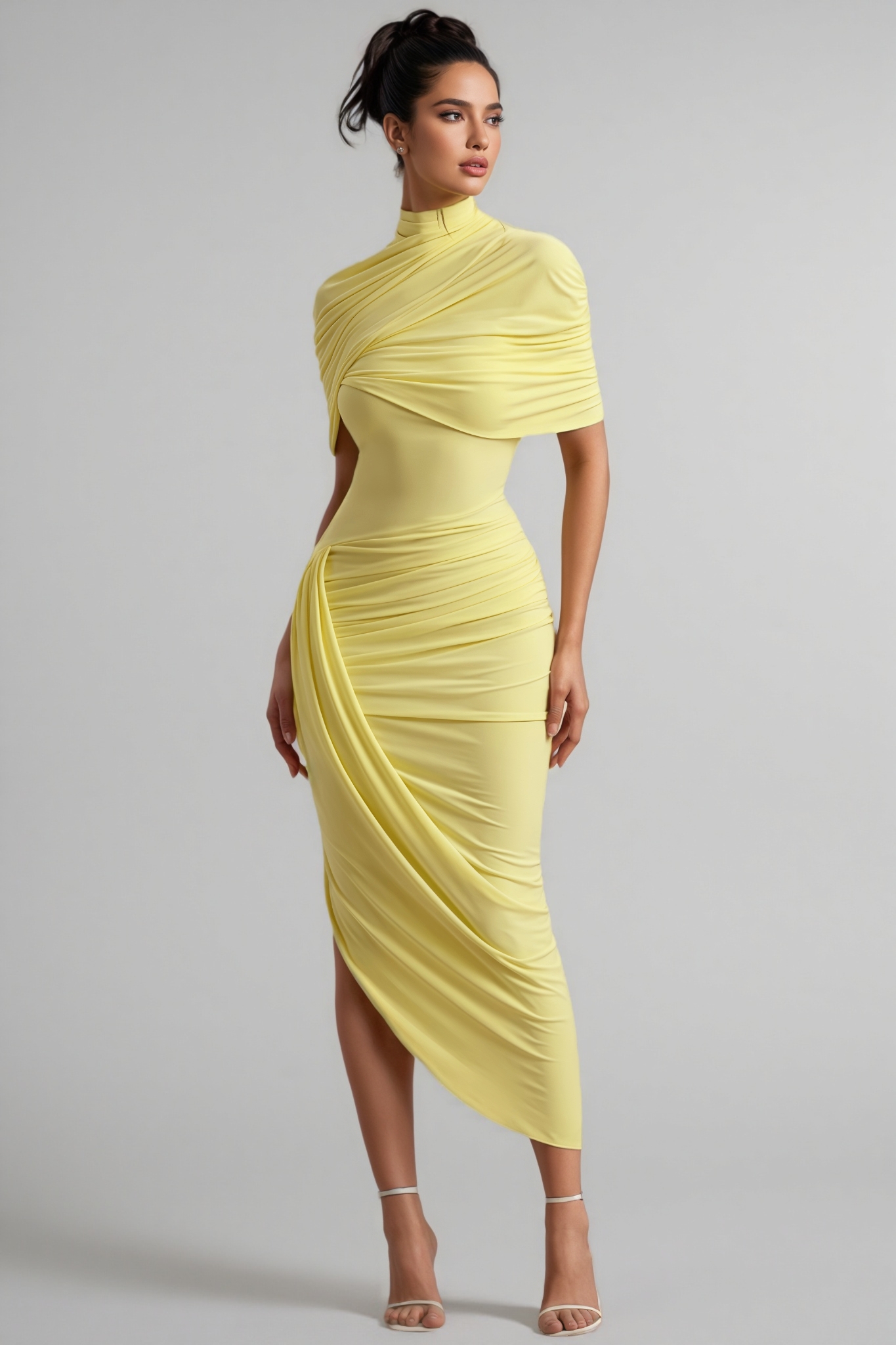 Orlitk Asymmetric Twisted Cape Maxi Dress