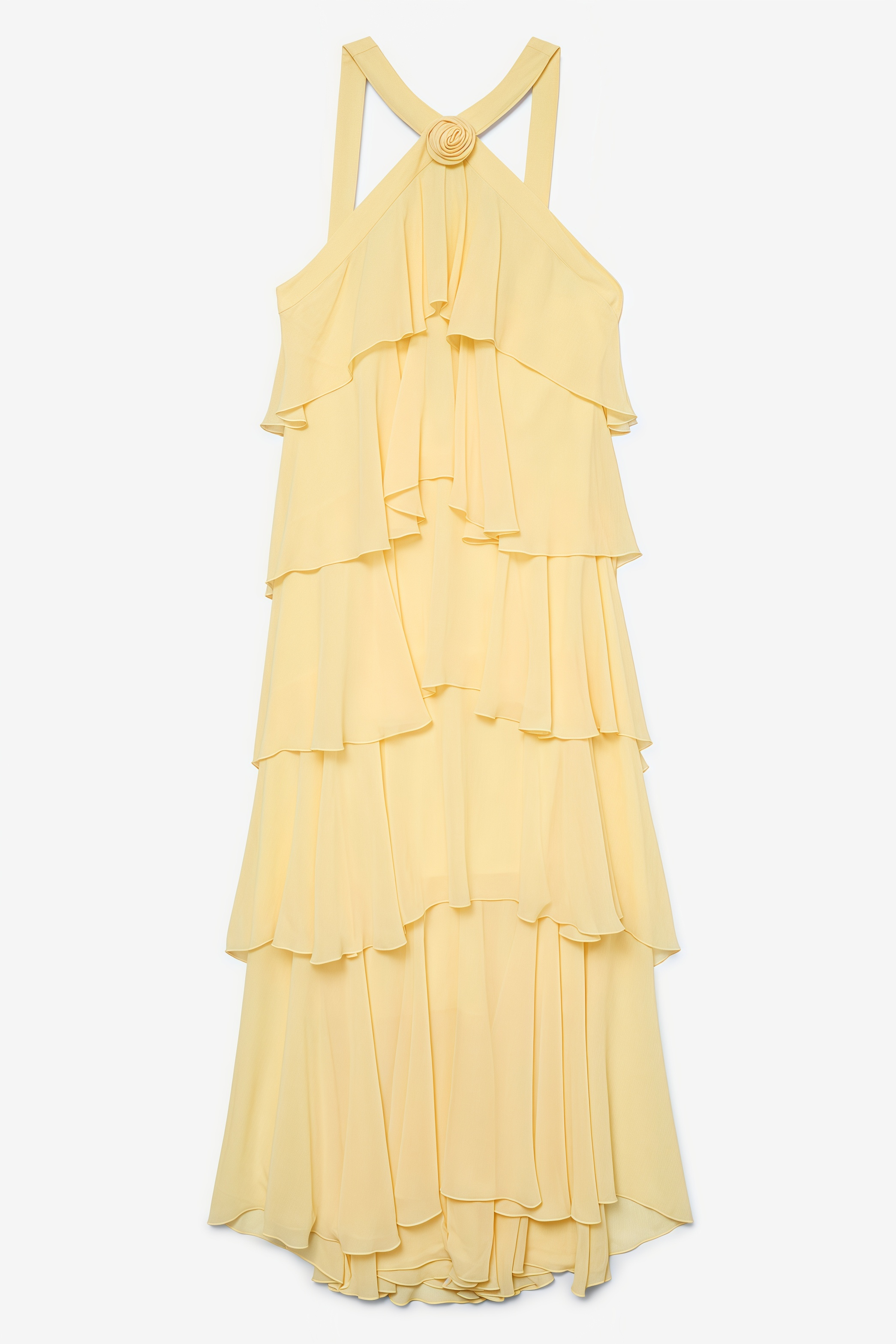 Kairot Yellow Backless 3D Flower Maxi Dress