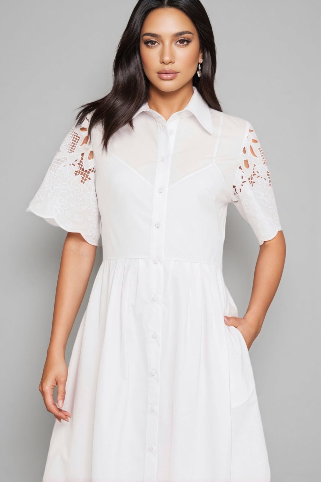 Olriced White Cutout Lapel Maxi Dress