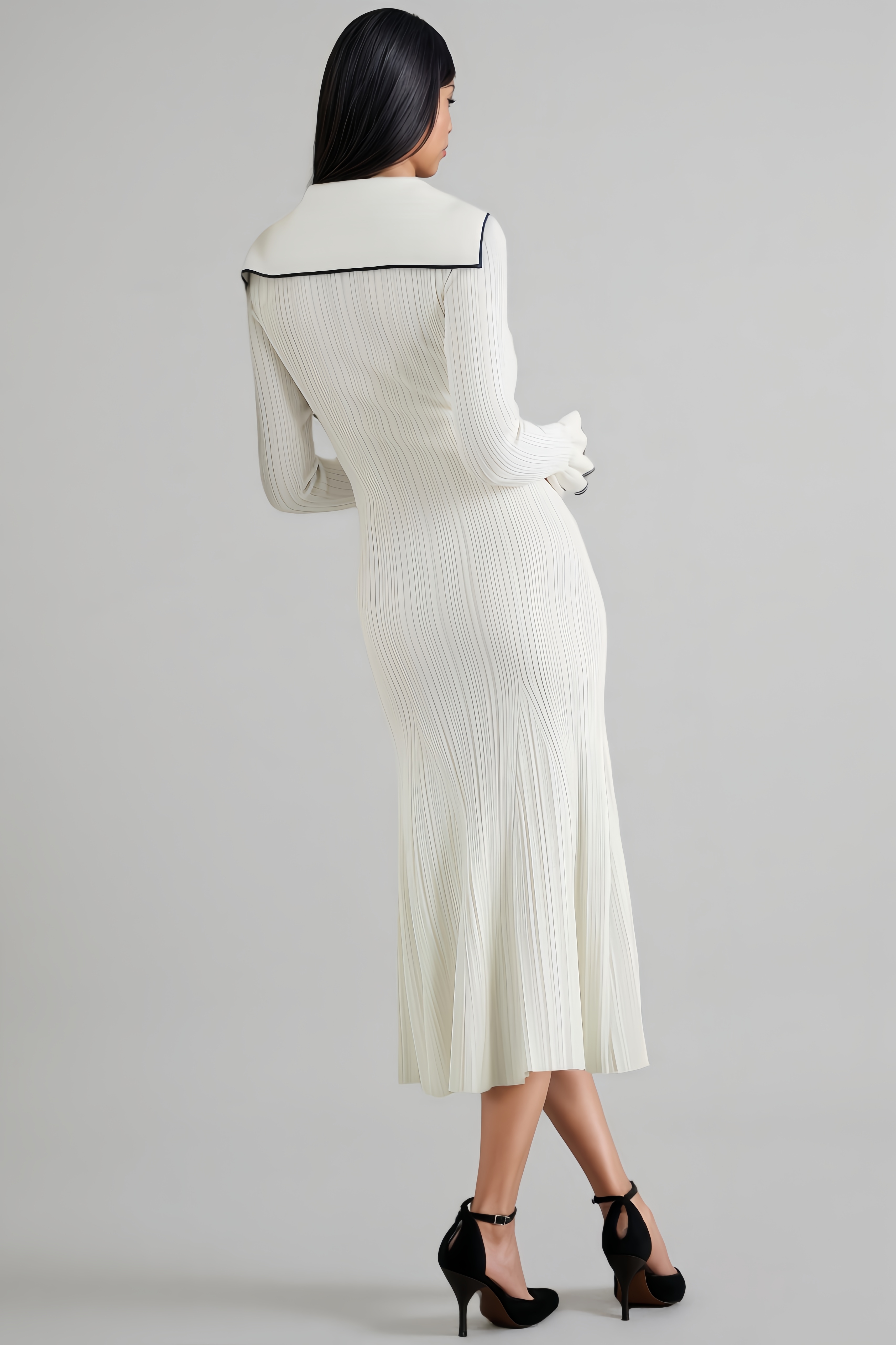 Ravrd Striped Ribbed-Knit Midi Dress