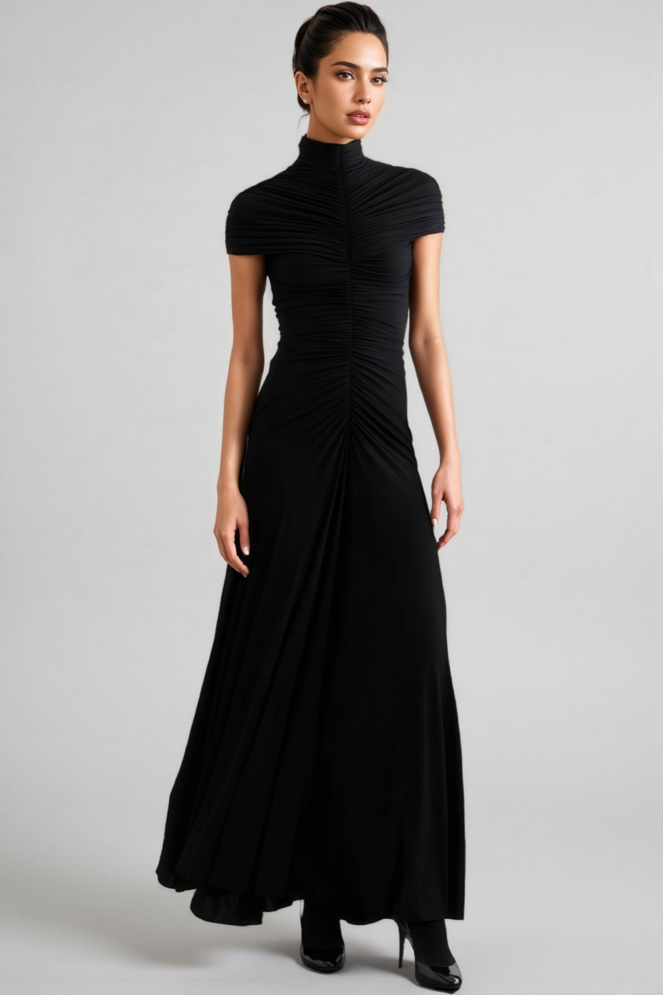Corake Black Mesh Pleated Maxi Dress