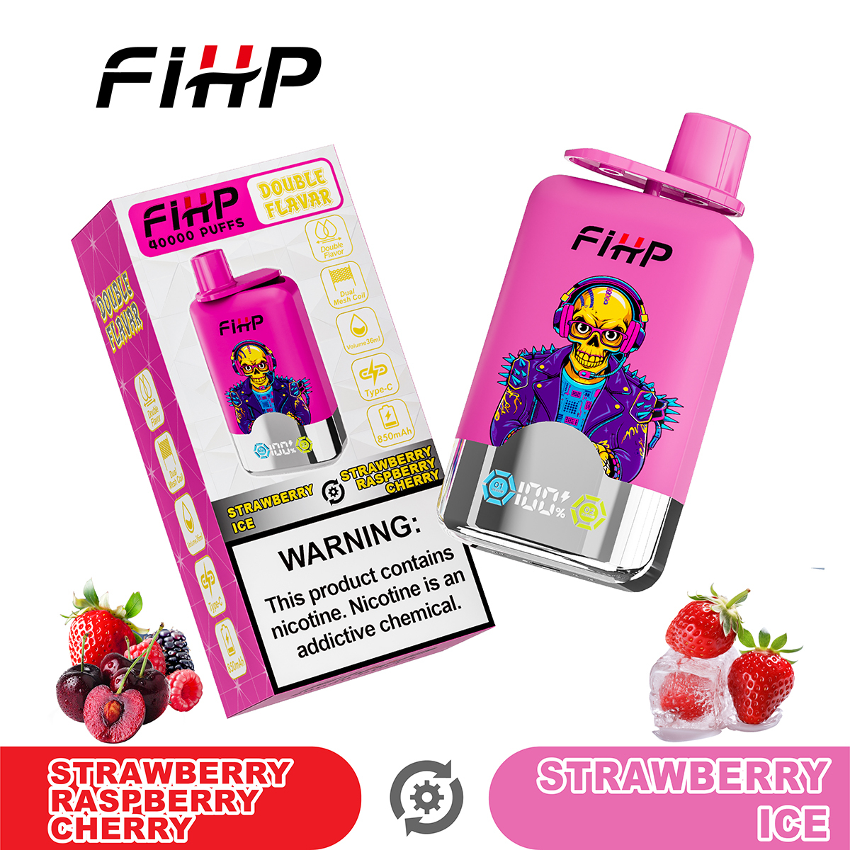 FIHP 40000 Puffs Double Flavors| 2%-5% nicotine, 36mL, LED display, bu