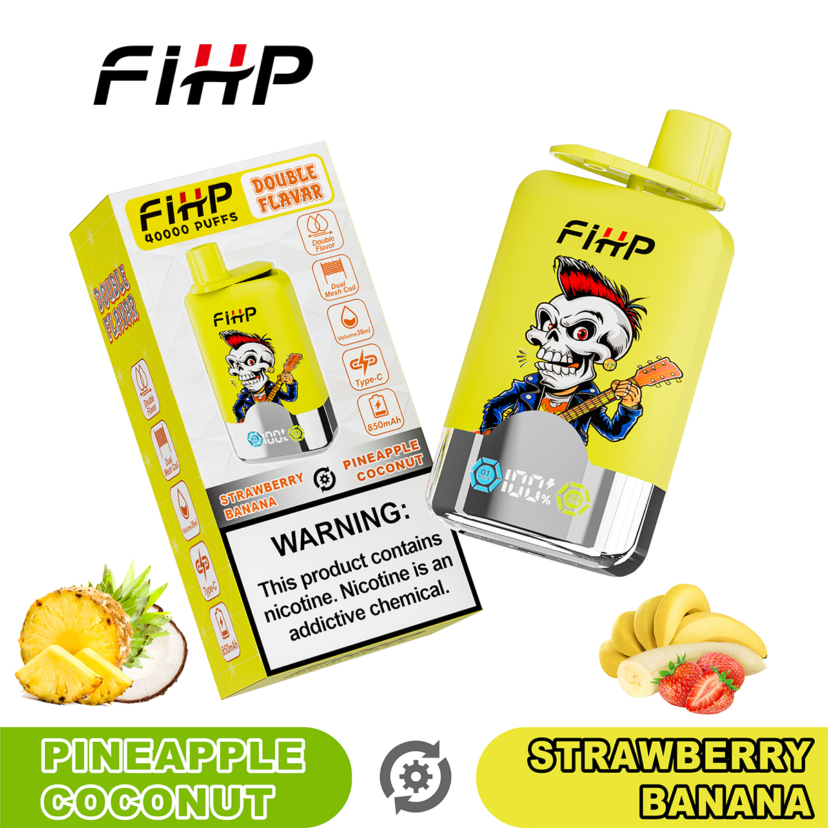 FIHP 40000 Puffs Double Flavors| 2%-5% nicotine, 36mL, LED display, bulk disposable vape