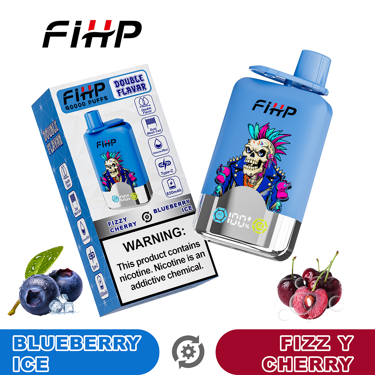 FIHP 40000 Puffs Double Flavors| 2%-5% nicotine, 36mL, LED display, bulk disposable vape