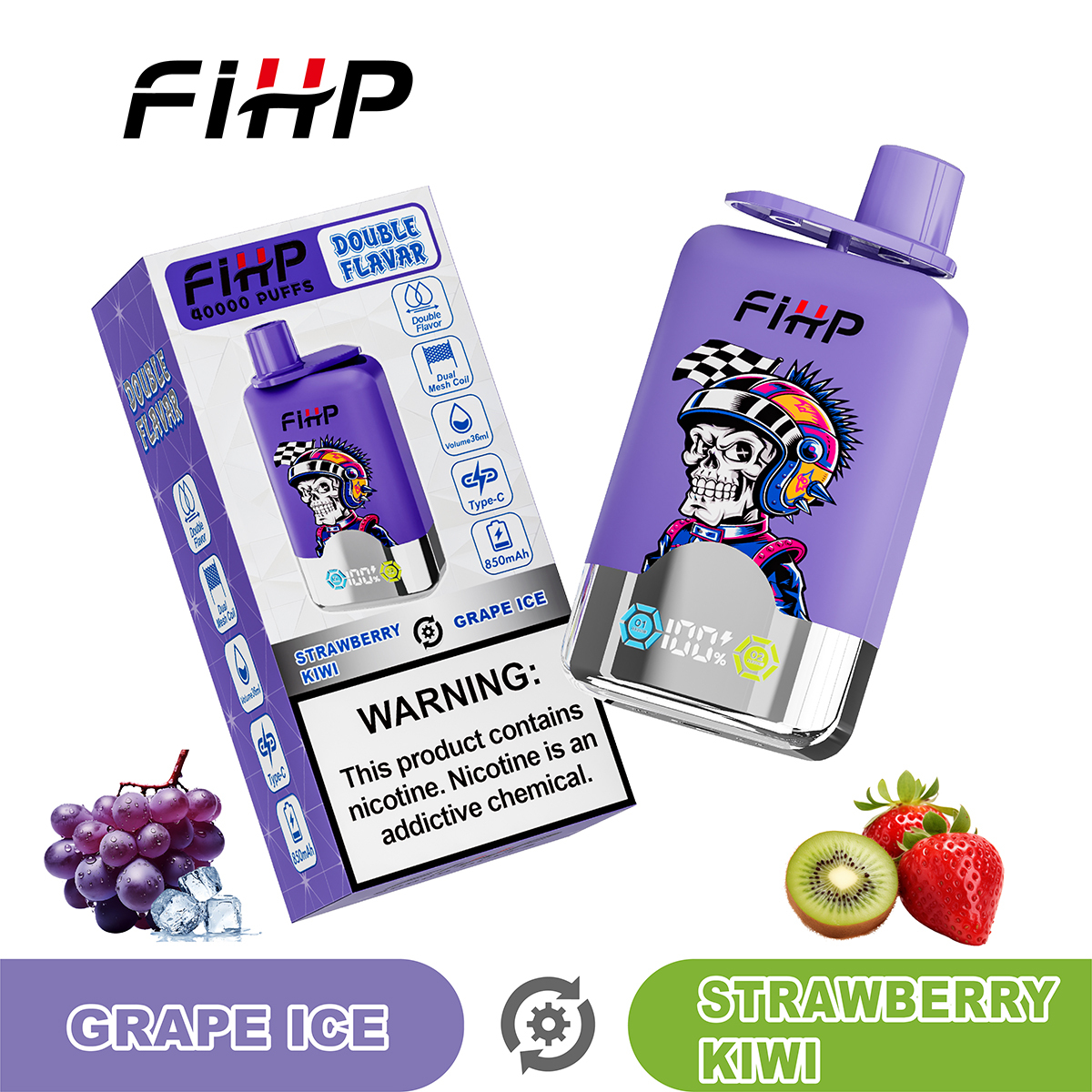 FIHP 40000 Puffs Double Flavors| 2%-5% nicotine, 36mL, LED display, bulk disposable vape