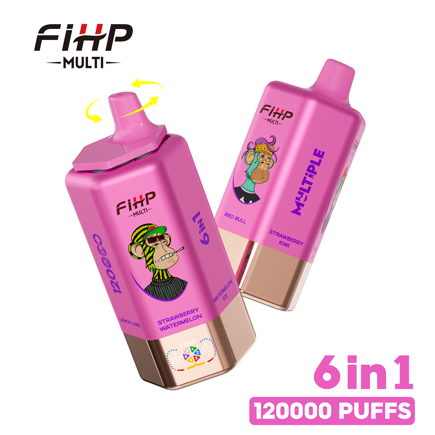FIHP 120K 6-in-1 120000 Puffs | led screen multi-flavor 64ml high puff count bulk disposable vape