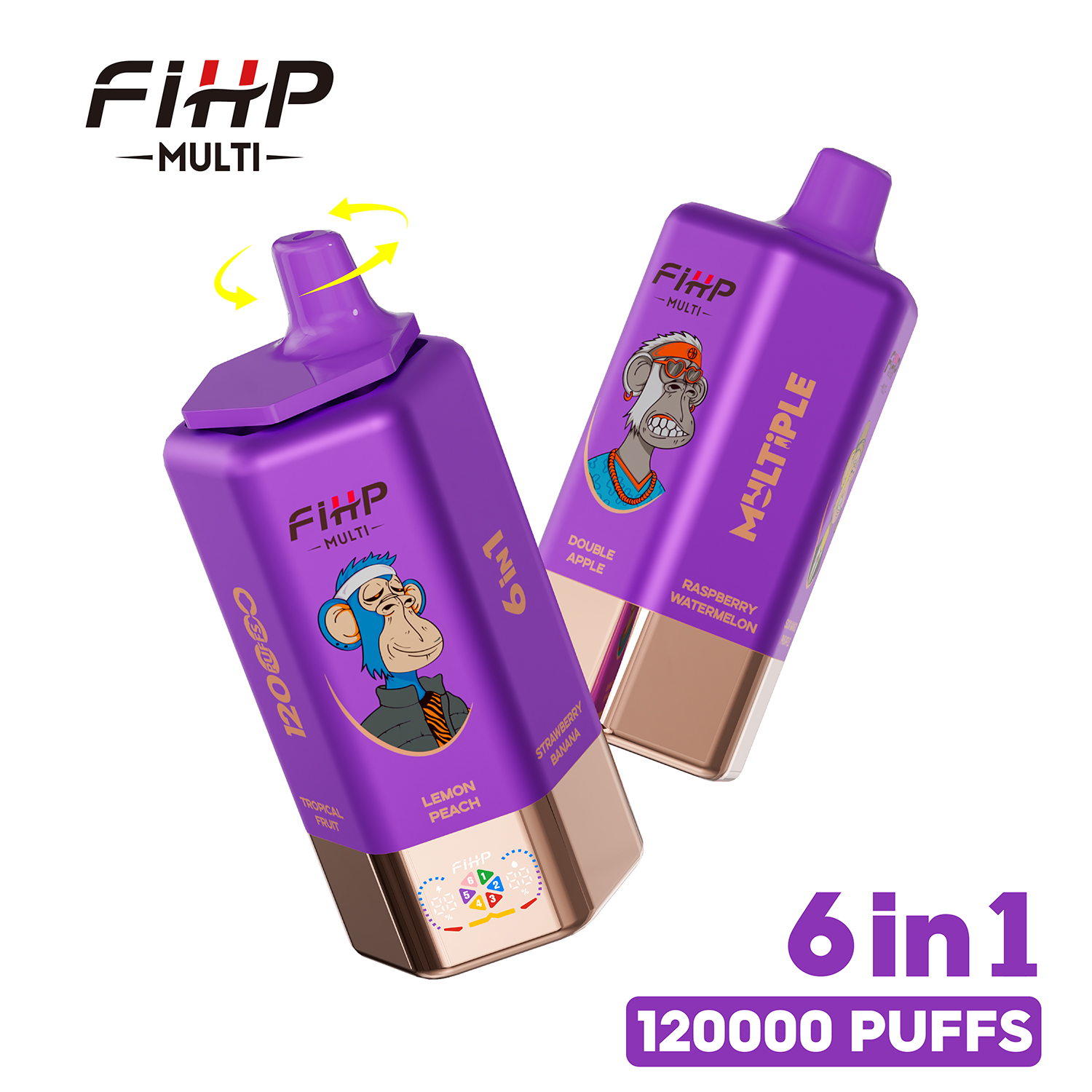 FIHP 120K 6-in-1 120000 Puffs | led screen multi-flavor 64ml high puff count bulk disposable vape