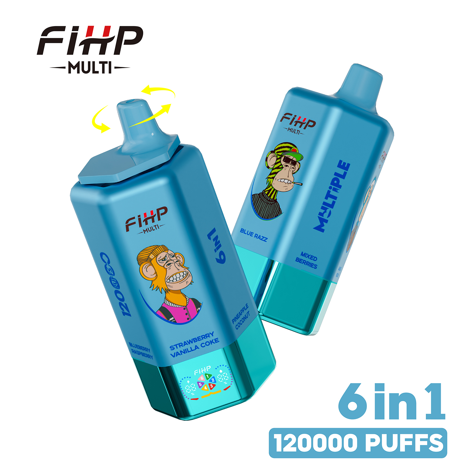 FIHP 120K 6-in-1 120000 Puffs | led screen multi-flavor 64ml high puff count bulk disposable vape