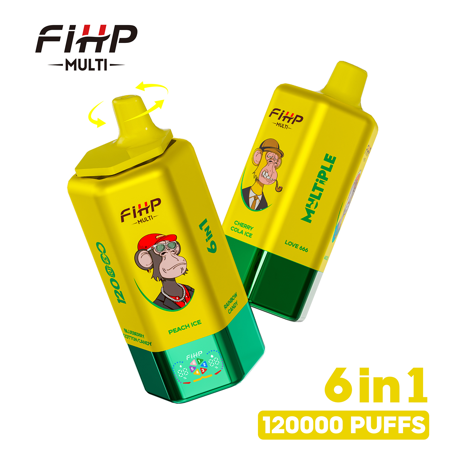 FIHP 120K 6-in-1 120000 Puffs | led screen multi-flavor 64ml high puff count bulk disposable vape