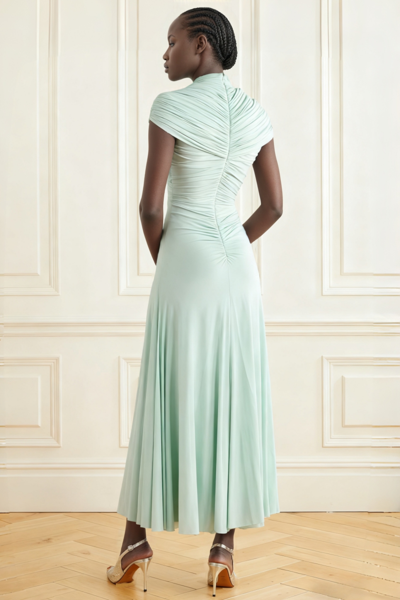 Holiday-inspired Fitted Pleated Maxi Dress