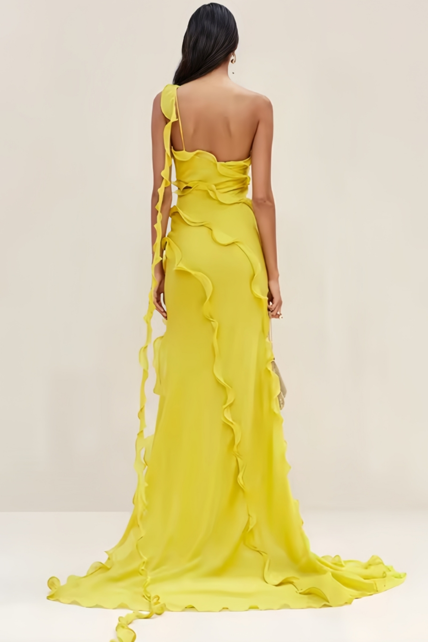 Nyssa Sleeveless Wood Ear Pleated Chiffon Maxi Dress