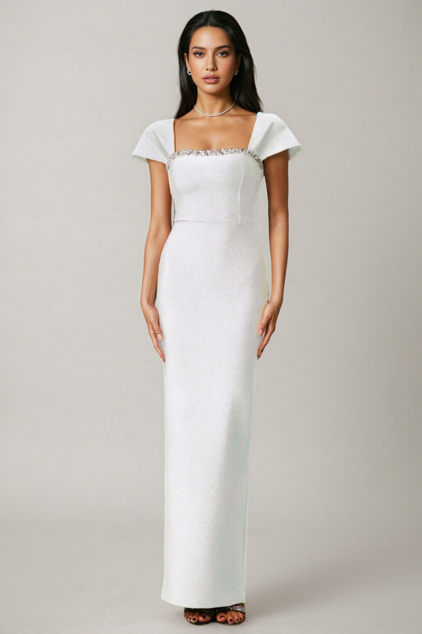Cesca Diamond Bandage White Maxi Dress