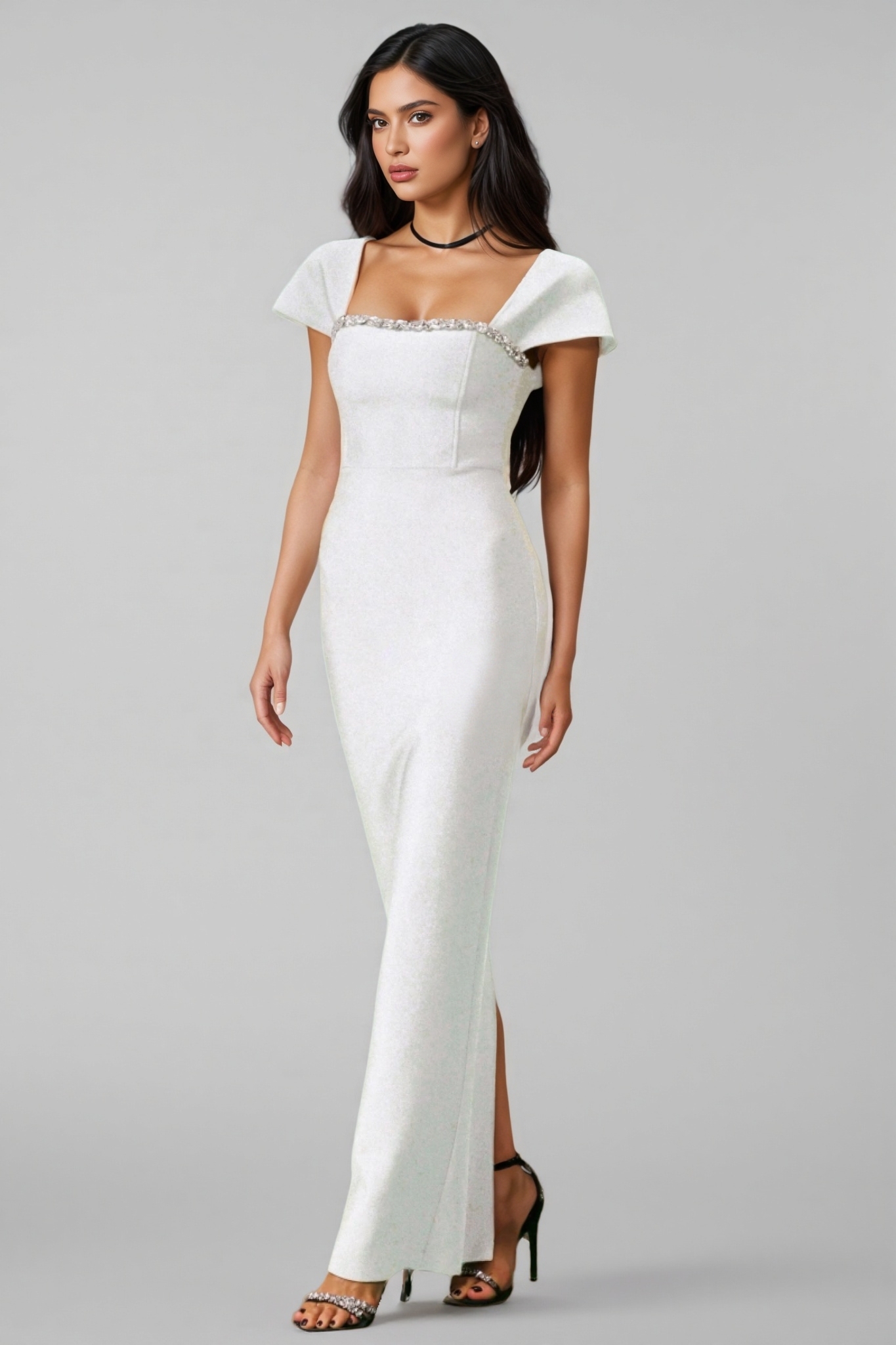 Cesca Diamond Bandage White Maxi Dress