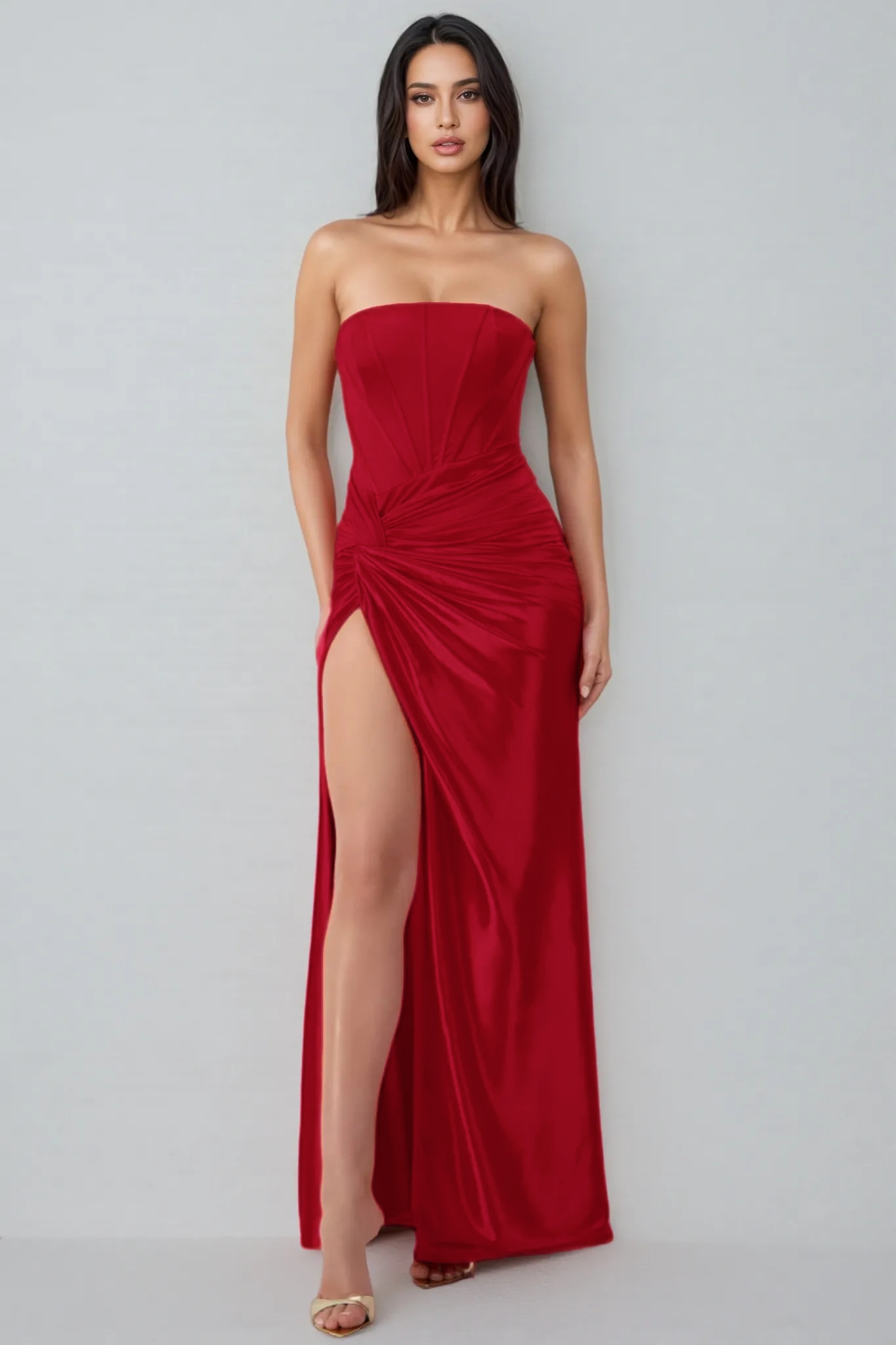 Kelid Red Backless Twisted Slit Maxi Dress