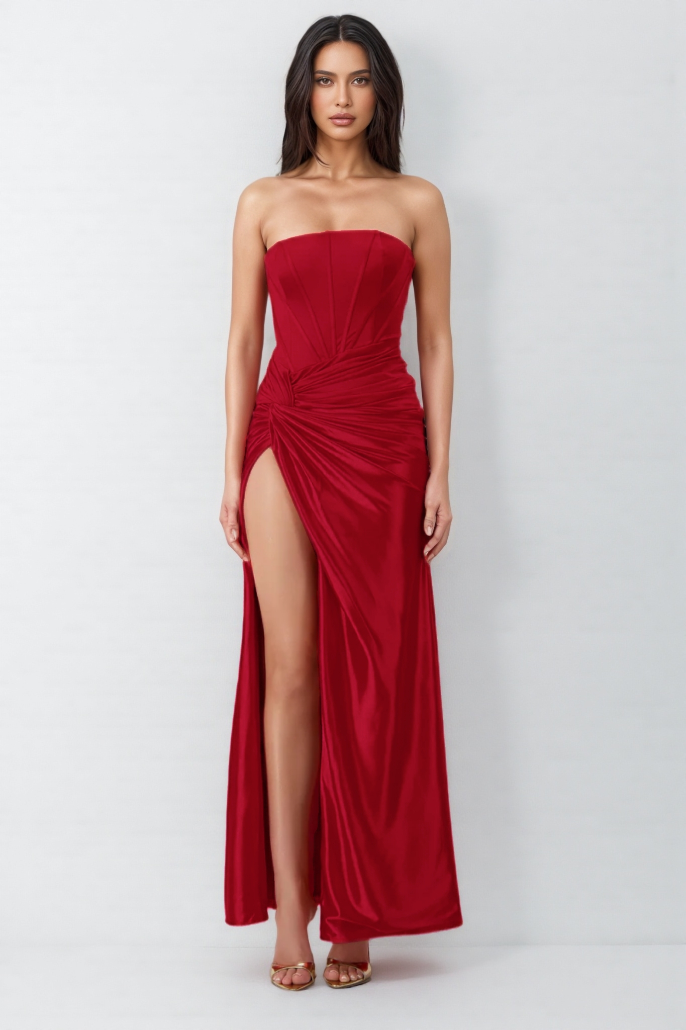 Kelid Red Backless Twisted Slit Maxi Dress