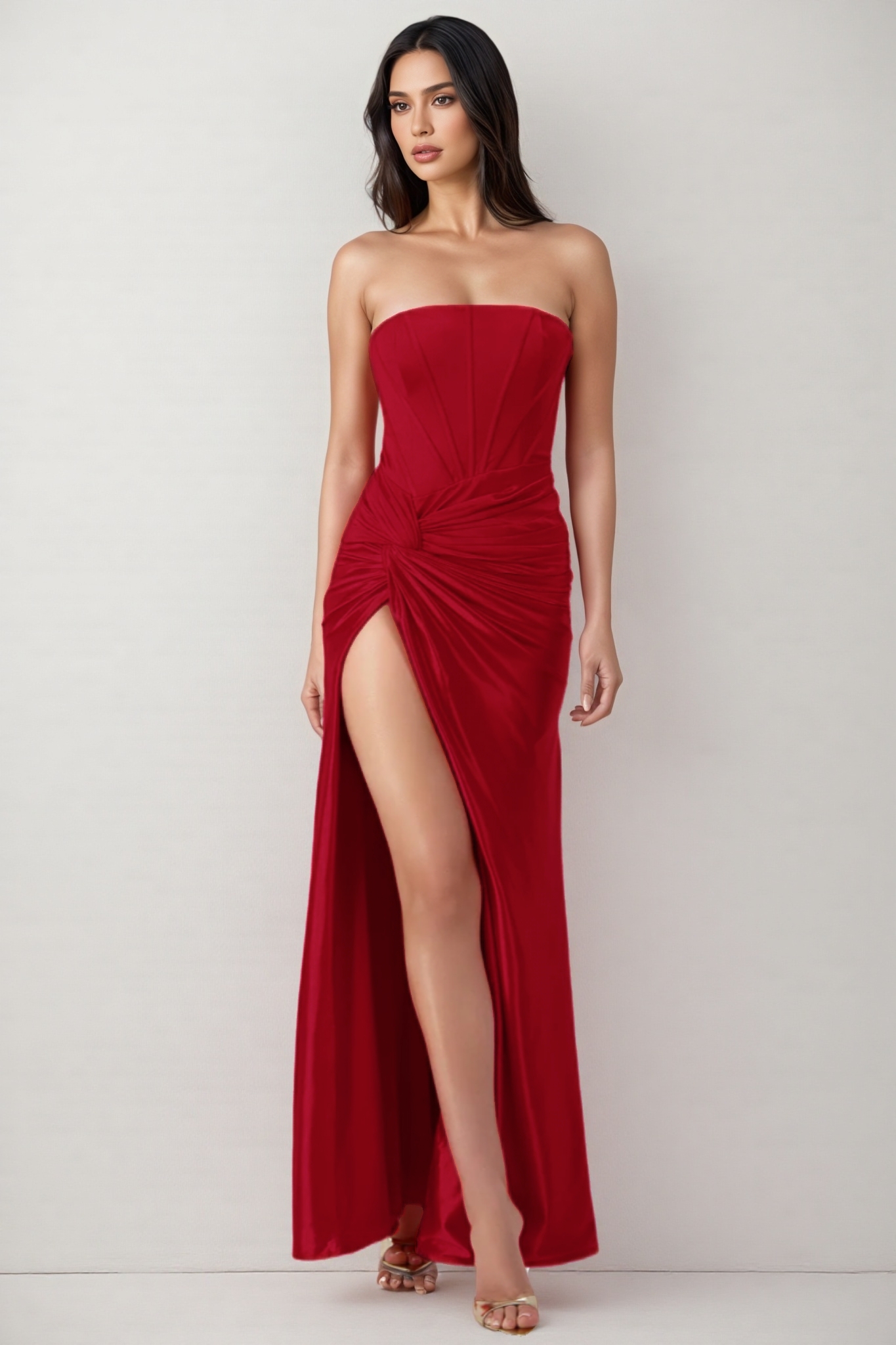 Kelid Red Backless Twisted Slit Maxi Dress