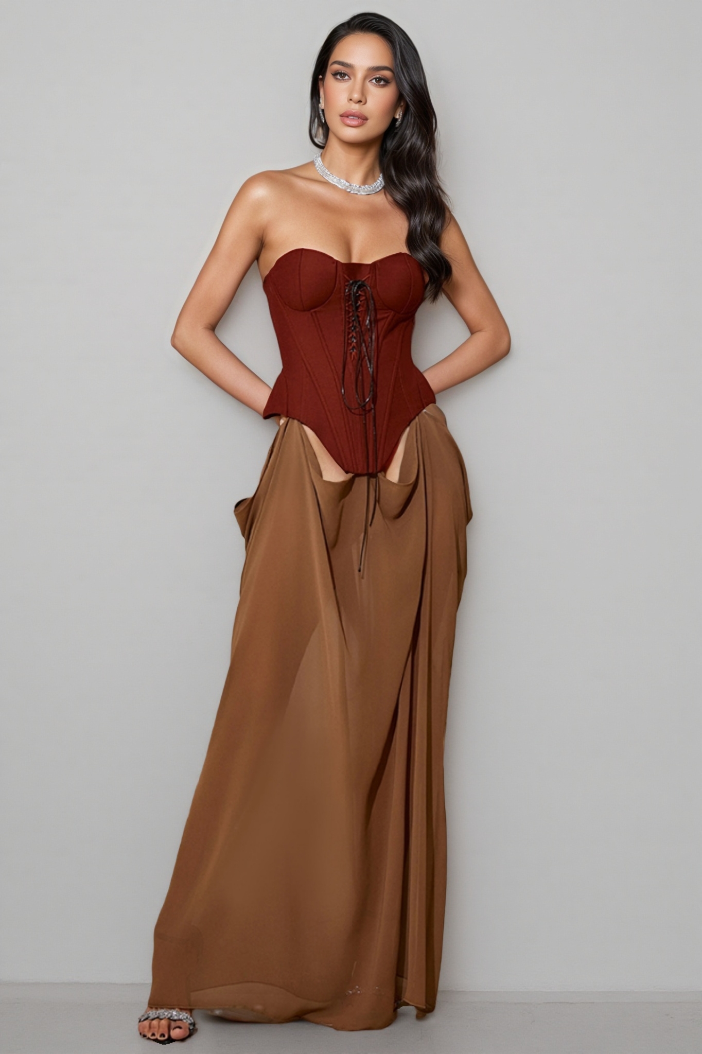 Tessd Strapless Patchwork Details Maxi Dress