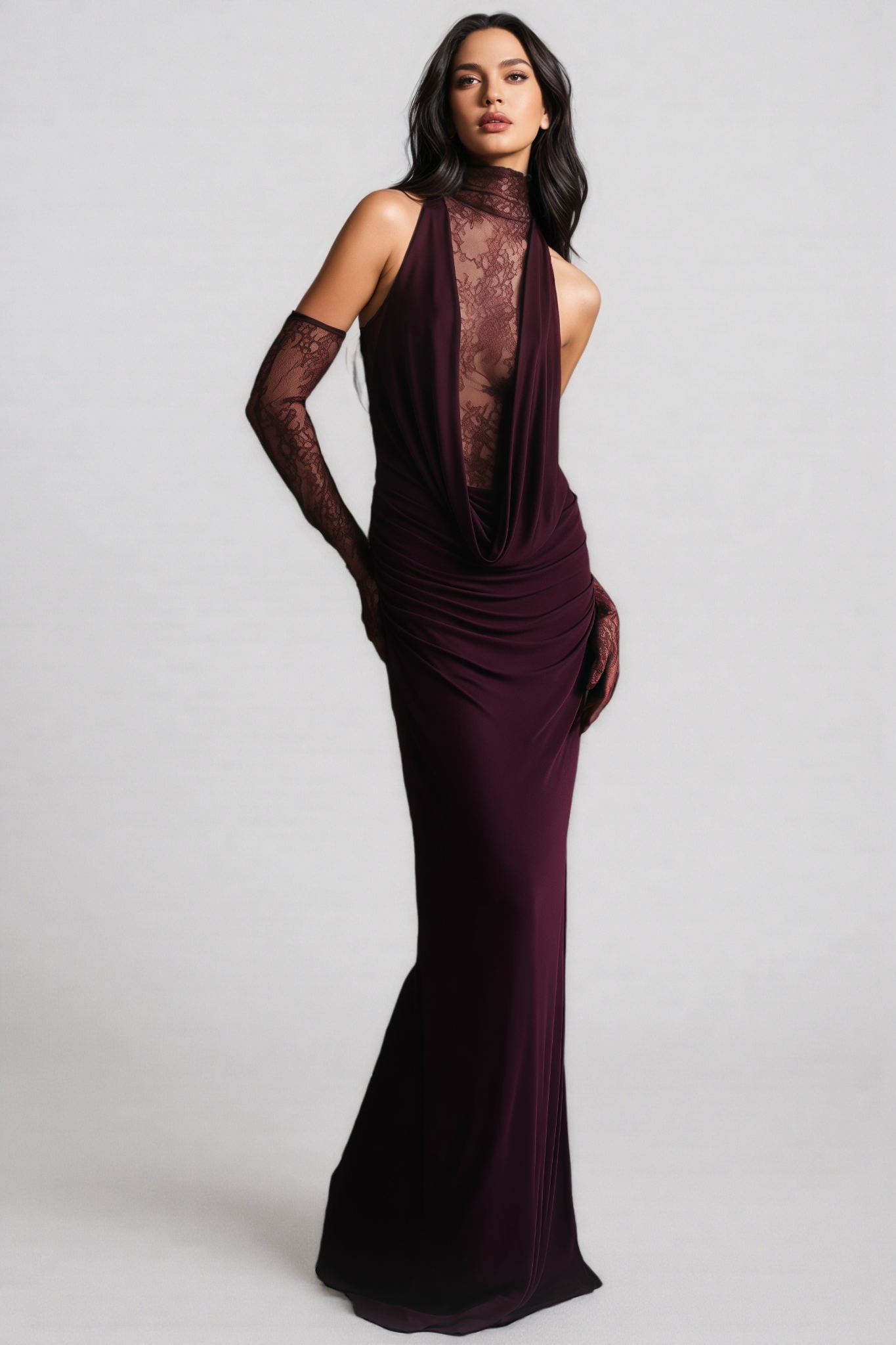 Marge Purple Halter Lace Maxi Dress