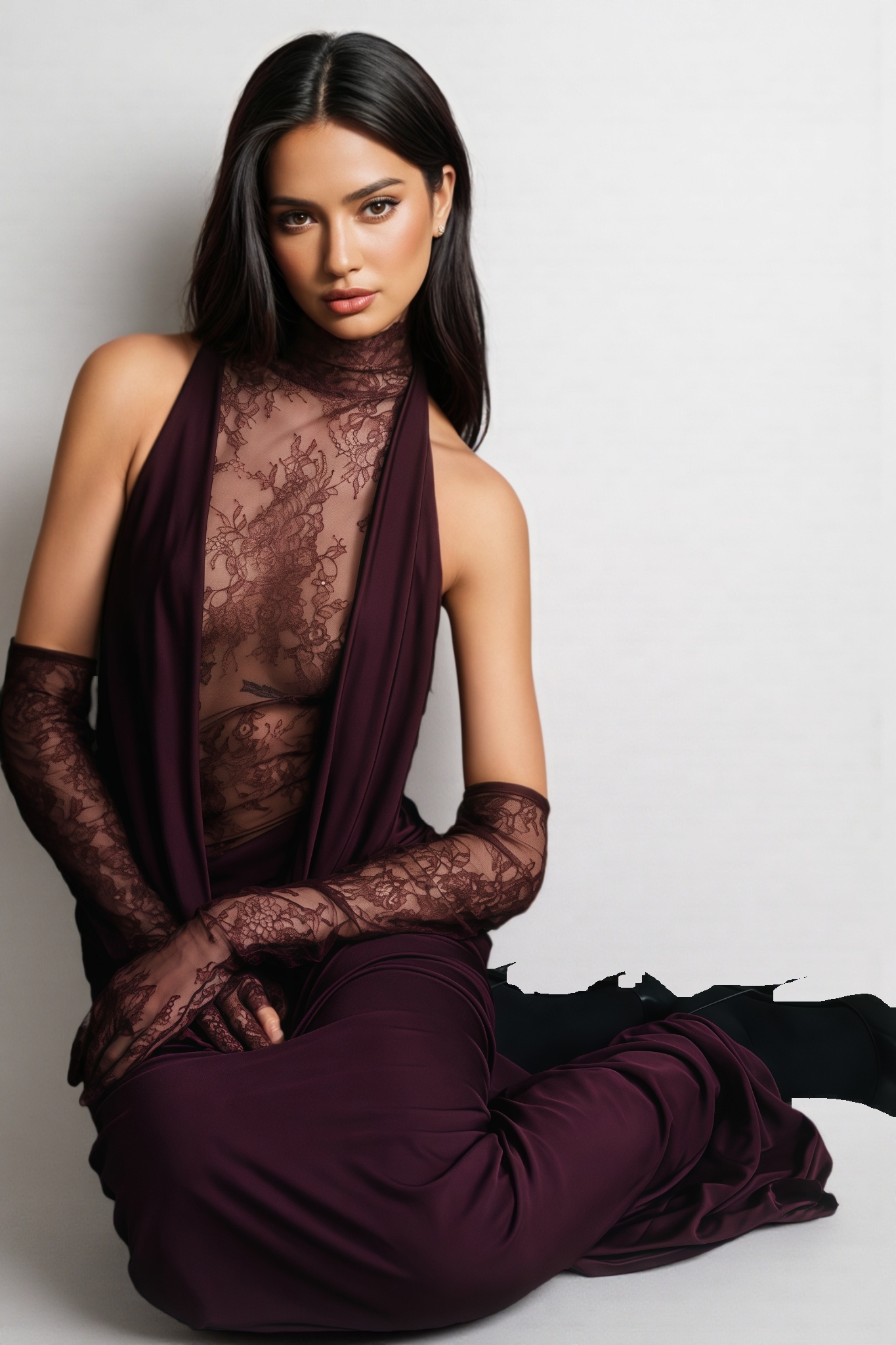 Marge Purple Halter Lace Maxi Dress