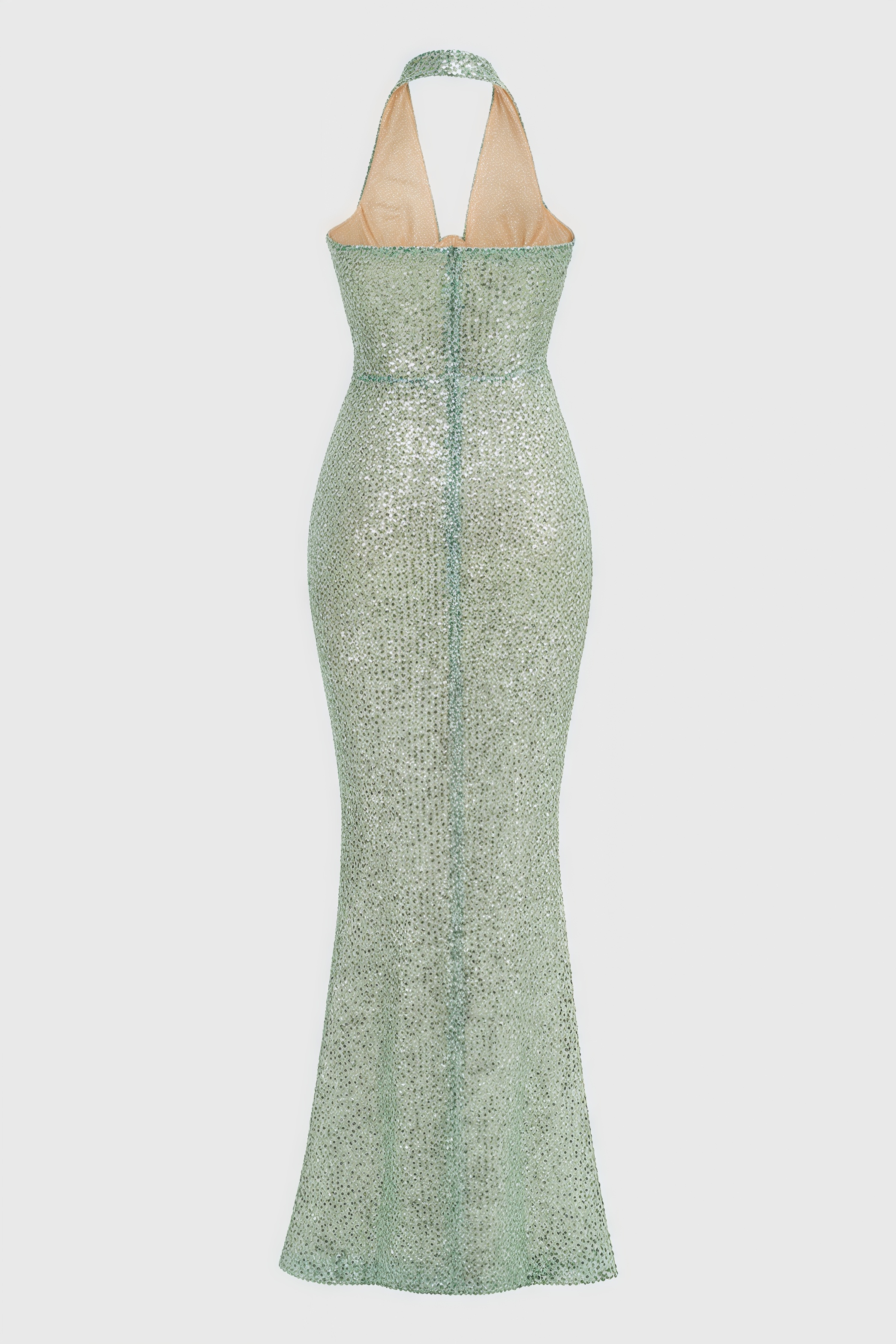 Elsinx Green Backless Sequin Maxi Dress
