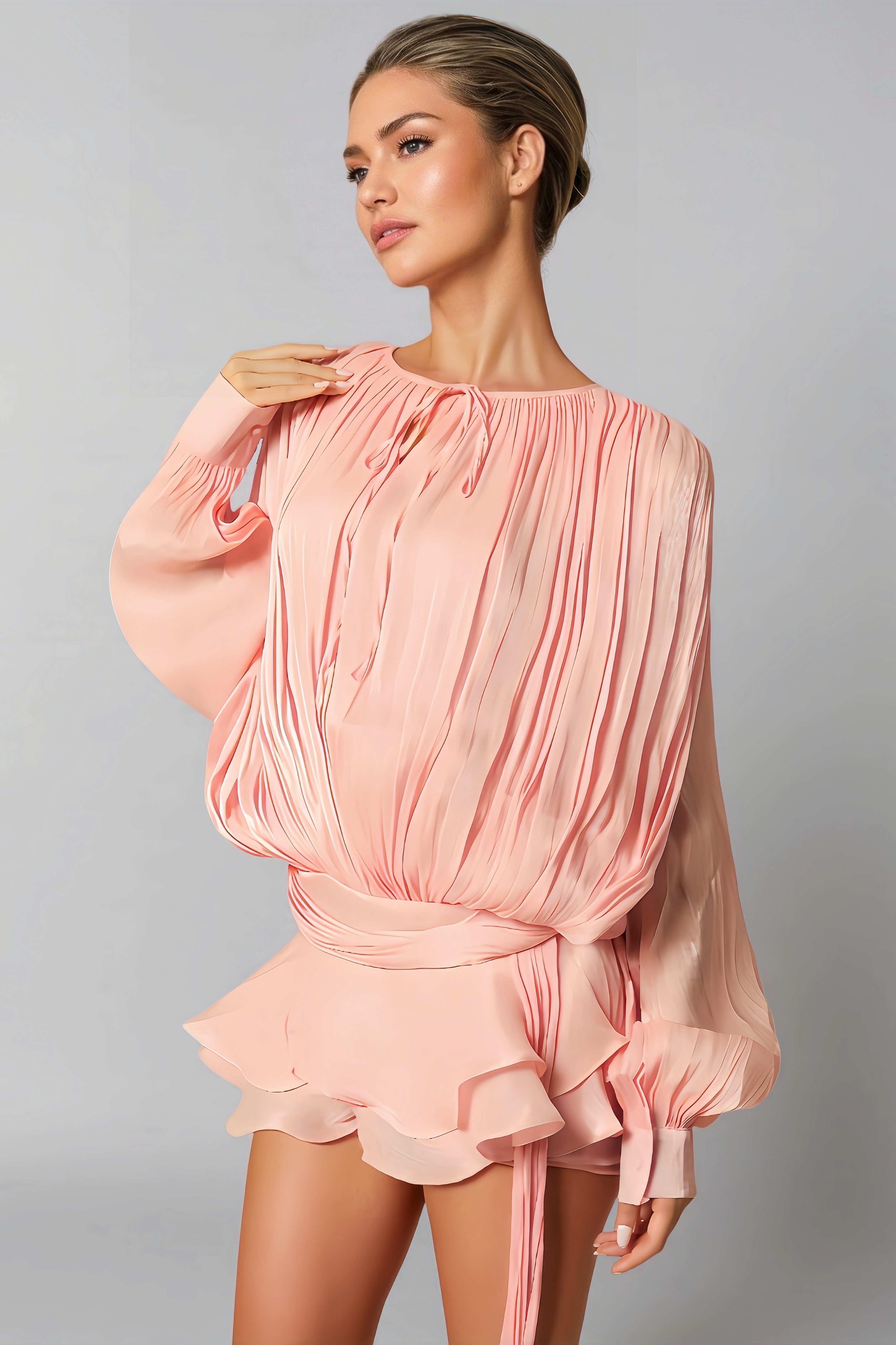 Nita Pleated Ruffle Mini Dress