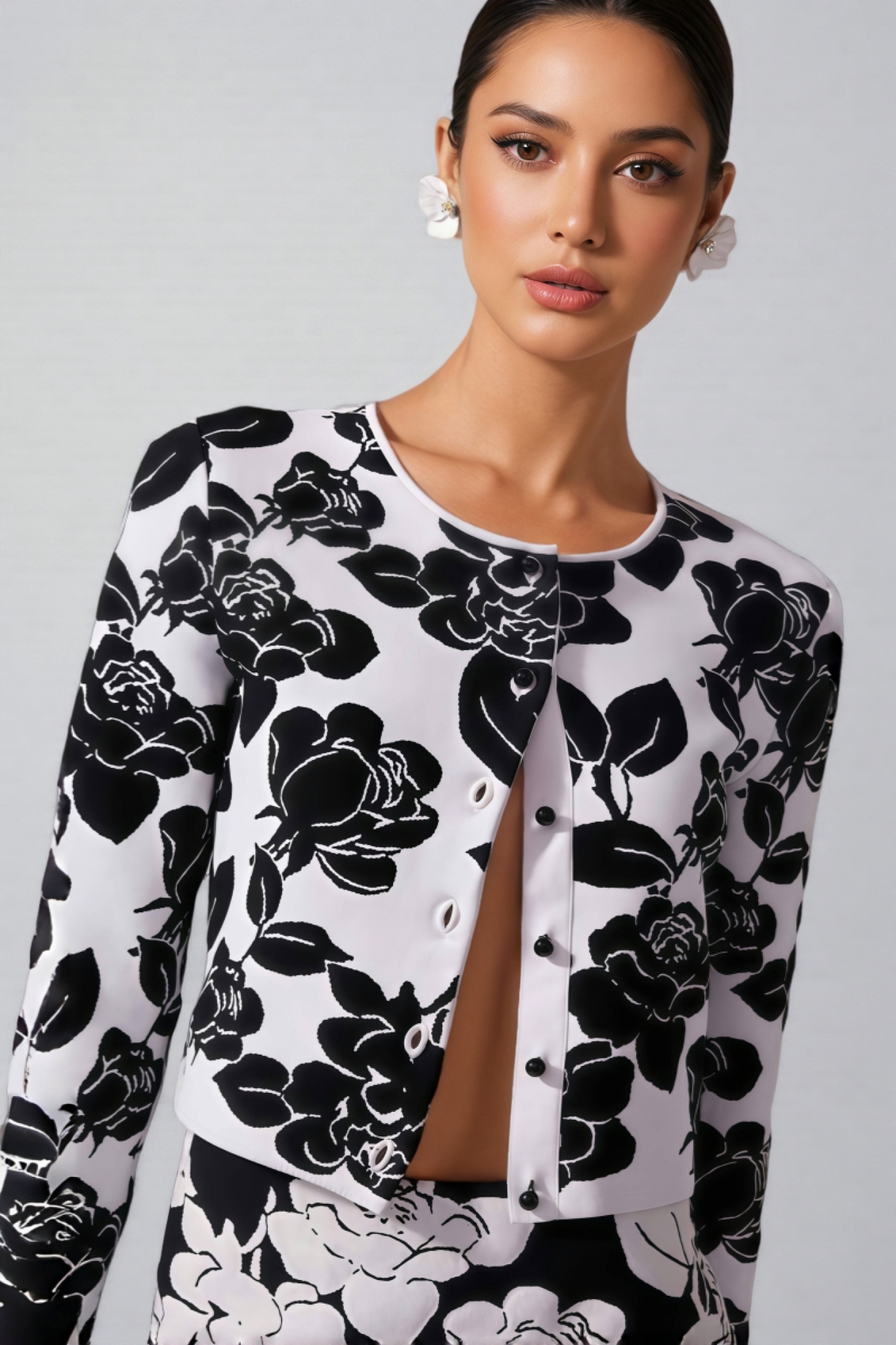 Elian Black and White Floral Midi Dress Set