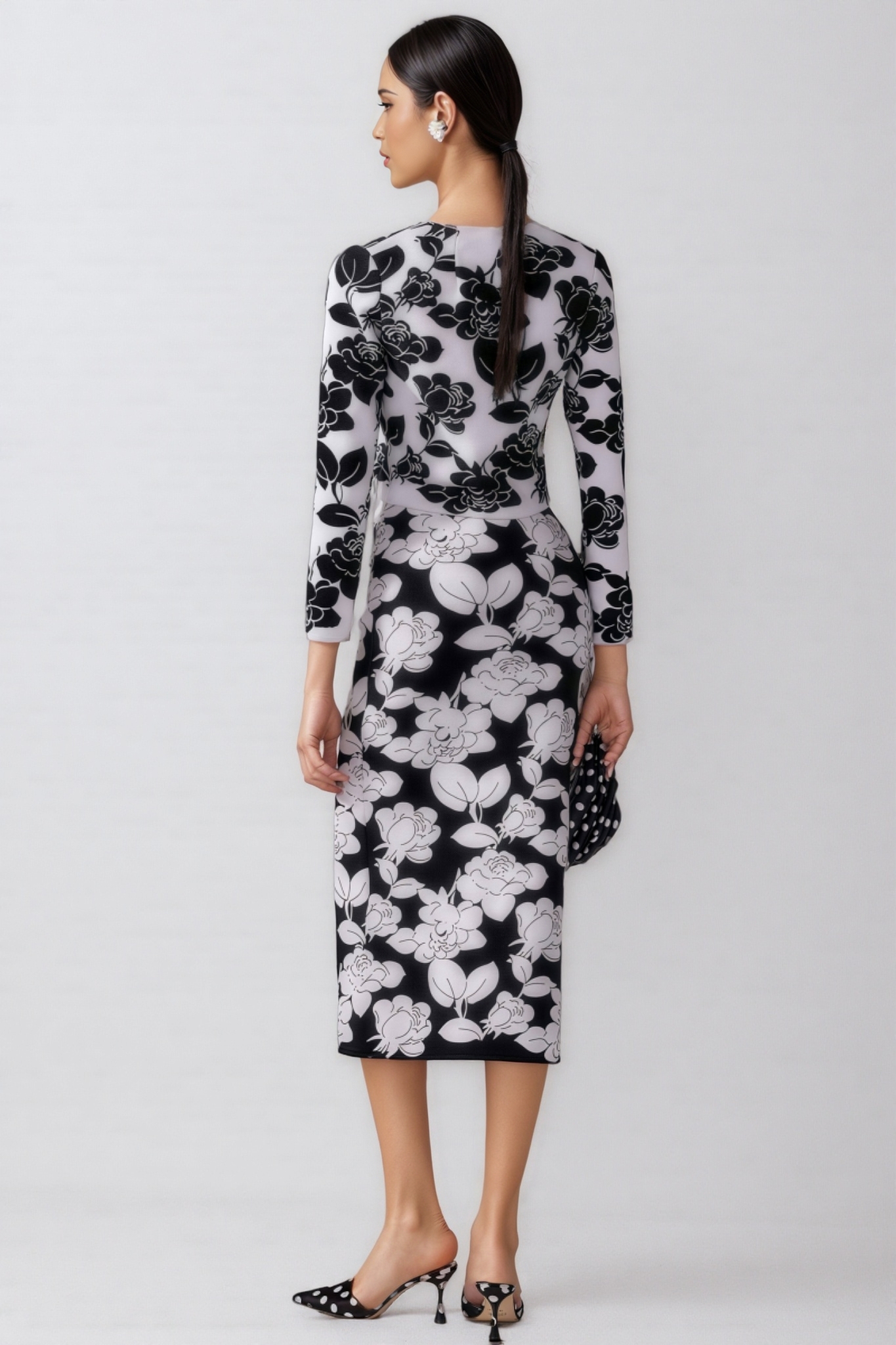 Elian Black and White Floral Midi Dress Set