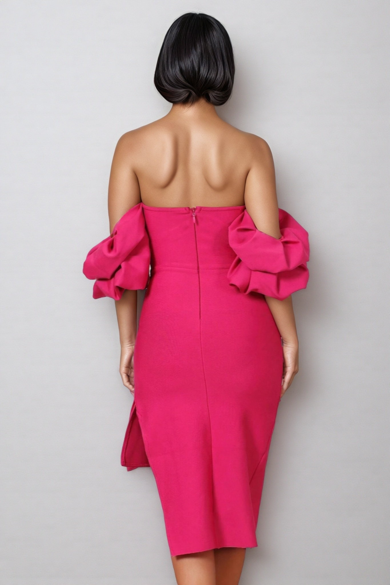 Lilad Lantern Sleeve Slit Midi Dress