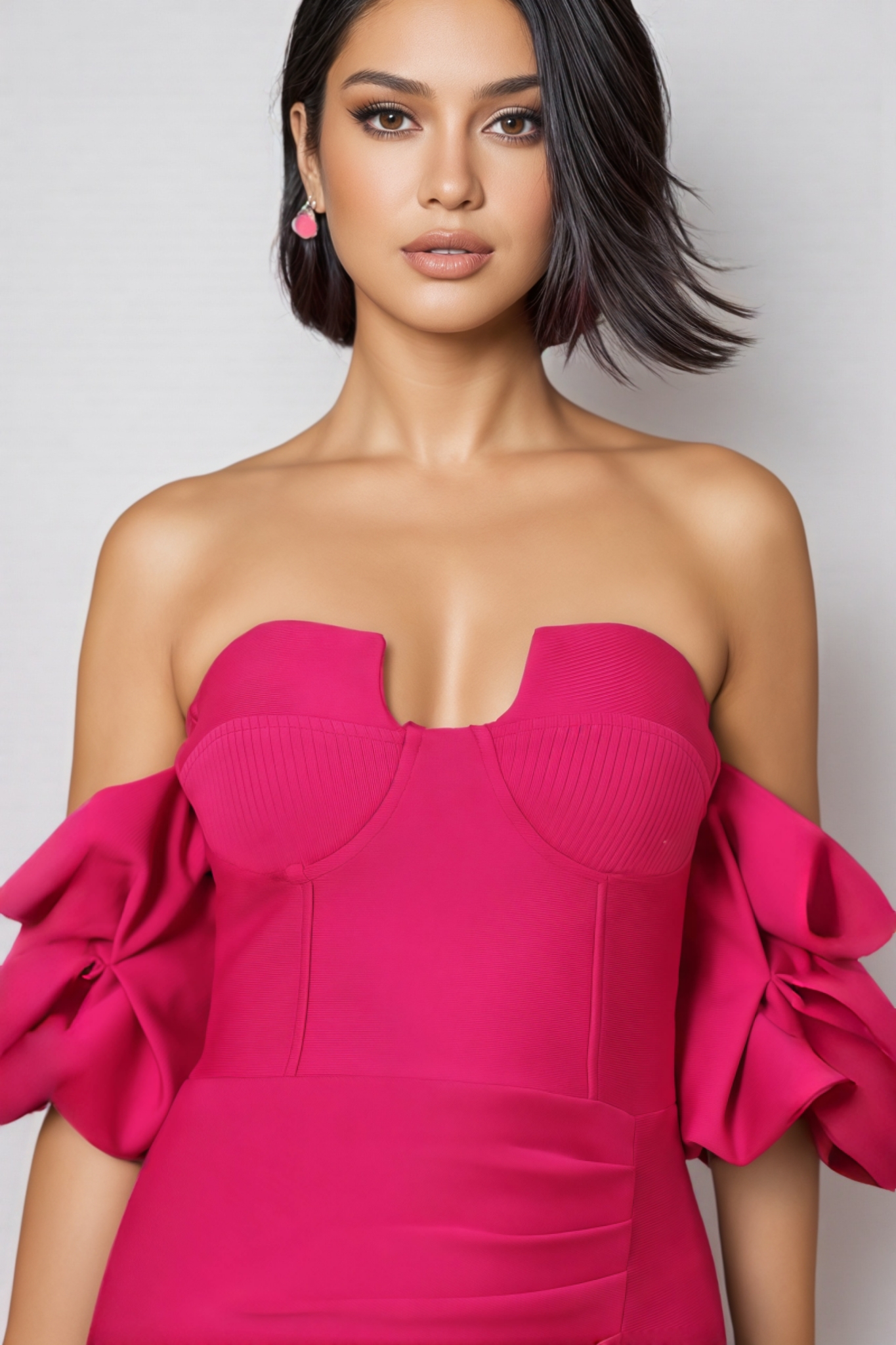 Lilad Lantern Sleeve Slit Midi Dress