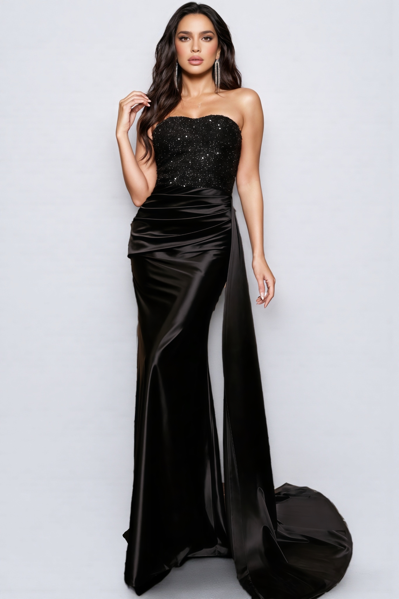 Brontane Black Sheath Sequin Maxi Dress