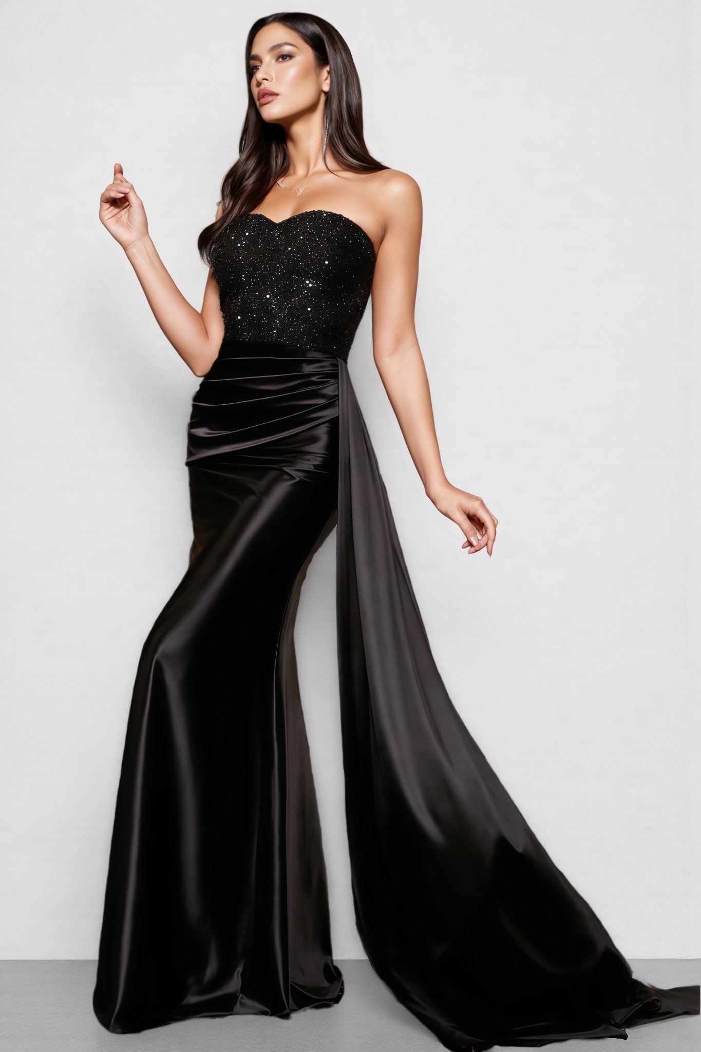 Brontane Black Sheath Sequin Maxi Dress