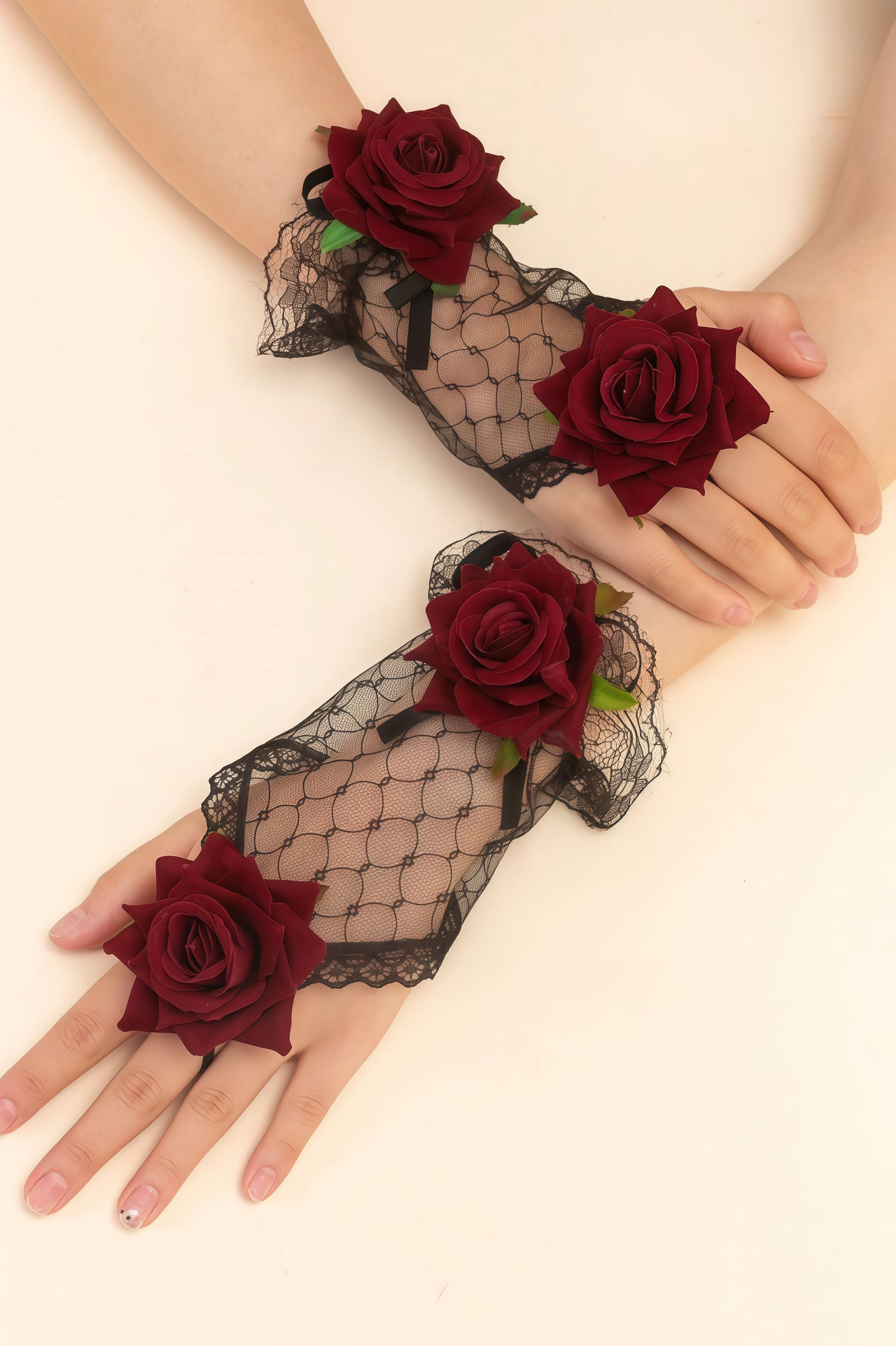 Brevi Red 3D Flower Lace Gloves