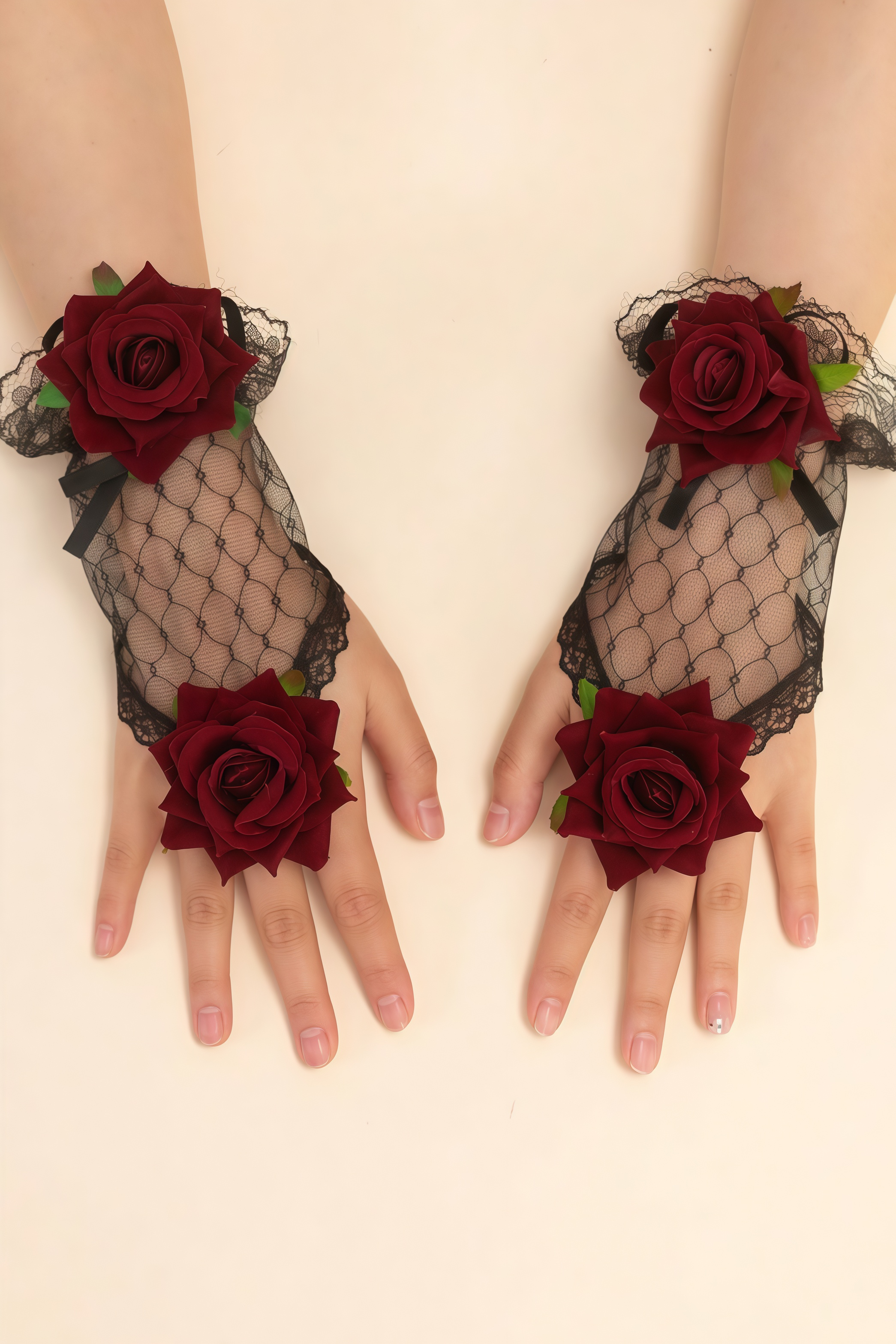 Brevi Red 3D Flower Lace Gloves