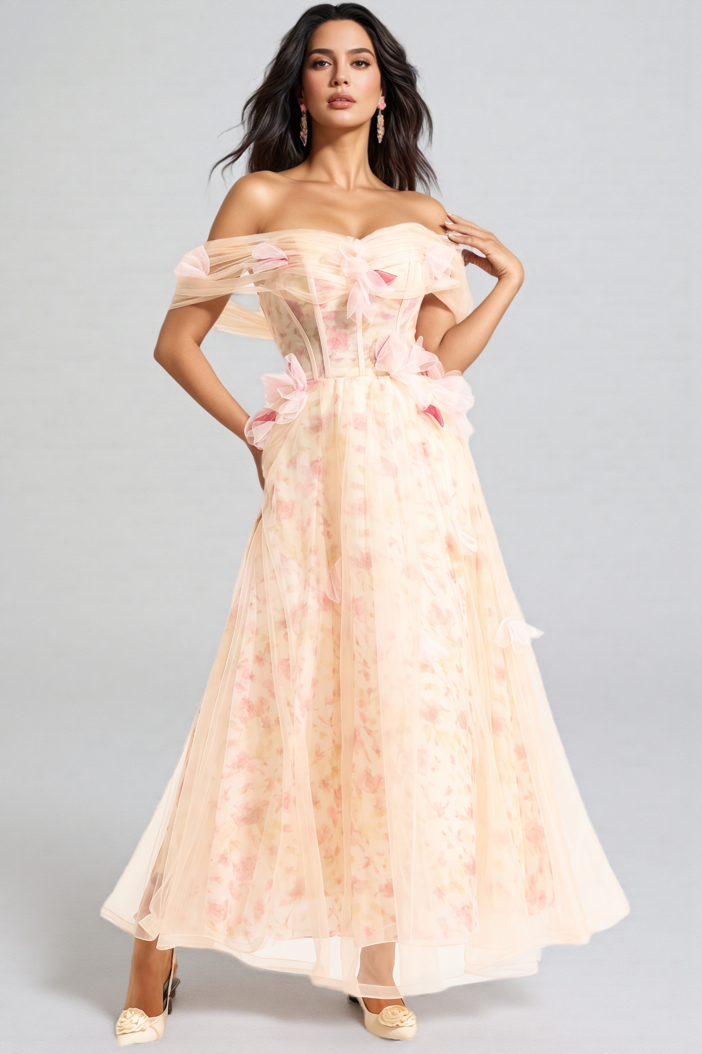 Amory 3D Floral Off-Shoulder Midi Dress
