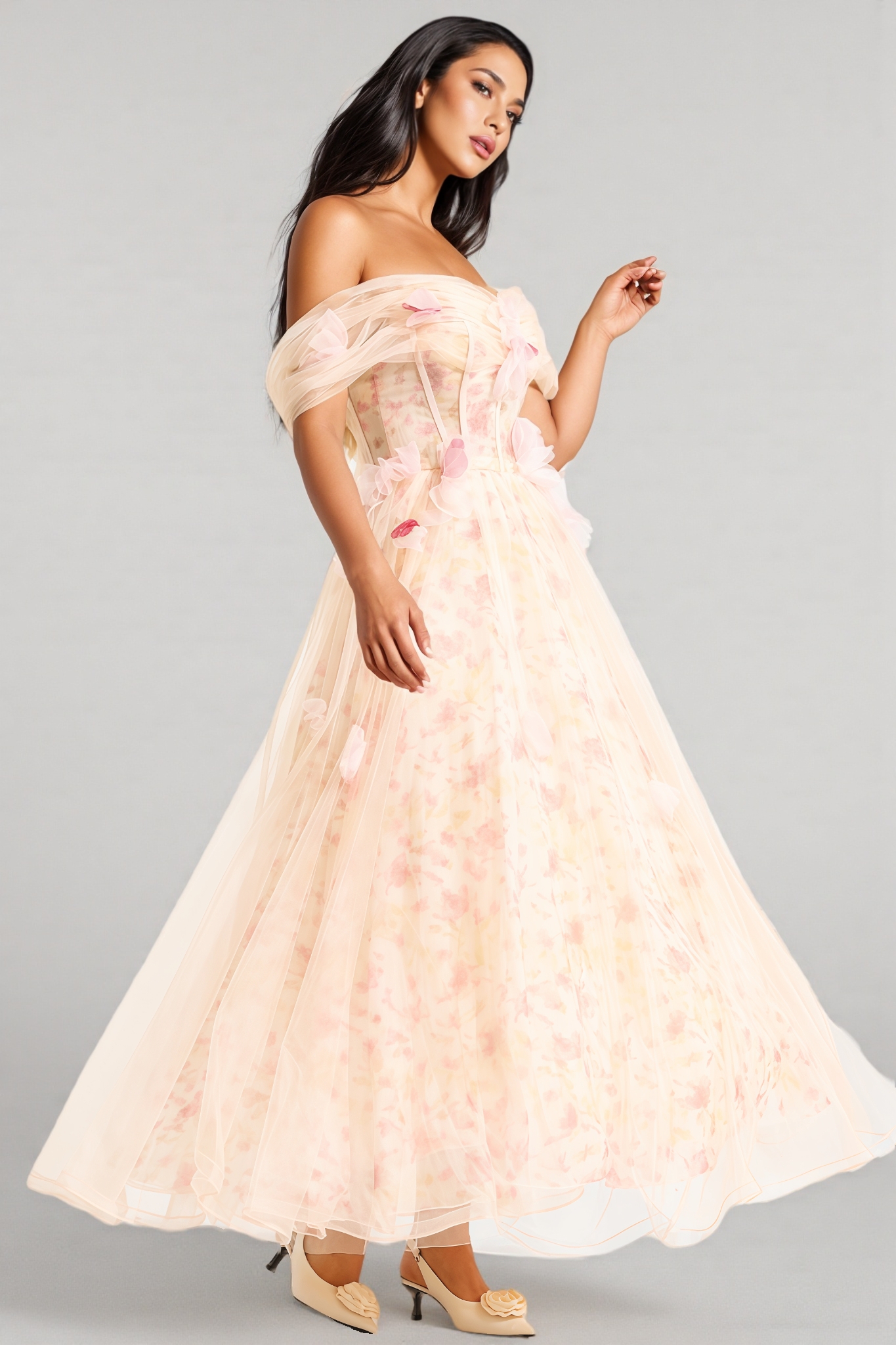 Amory 3D Floral Off-Shoulder Midi Dress