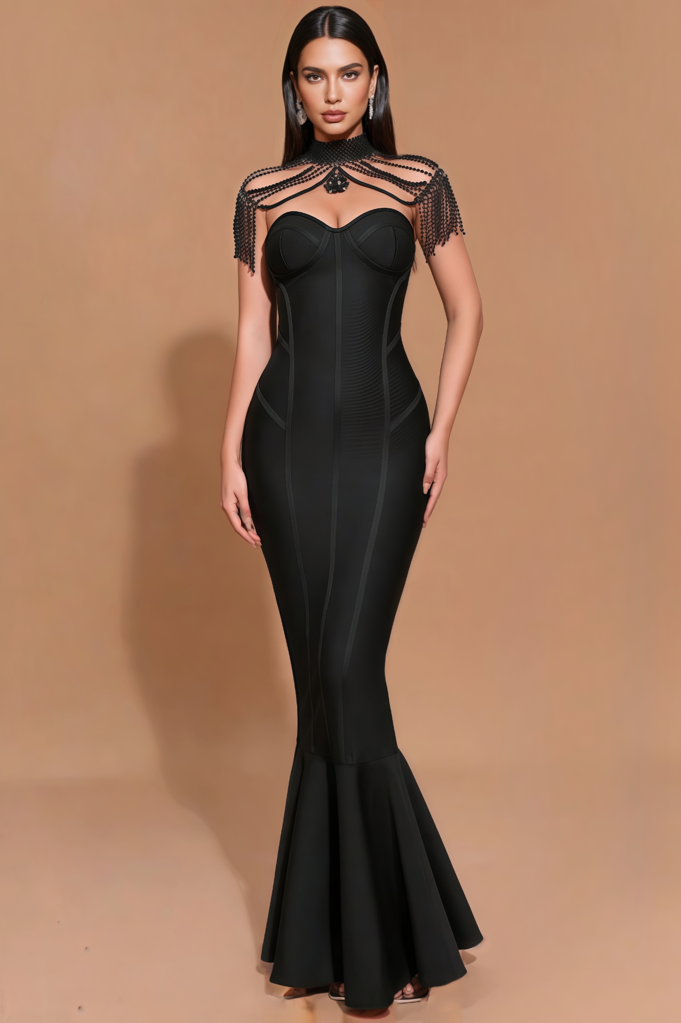 Briarlk Fringe Halter Fishtail Maxi Dress