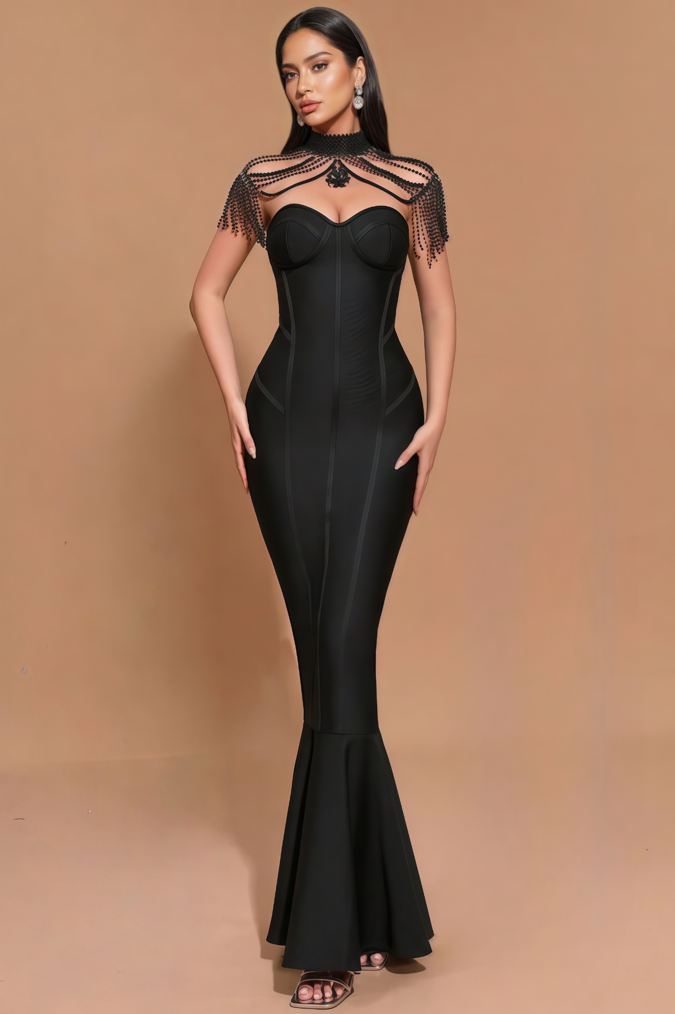 Briarlk Fringe Halter Fishtail Maxi Dress