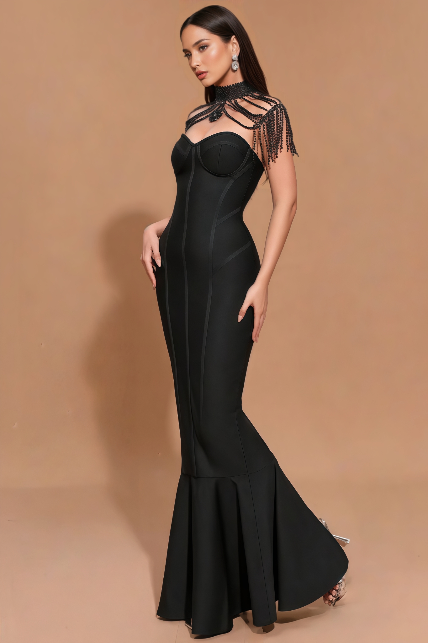 Briarlk Fringe Halter Fishtail Maxi Dress