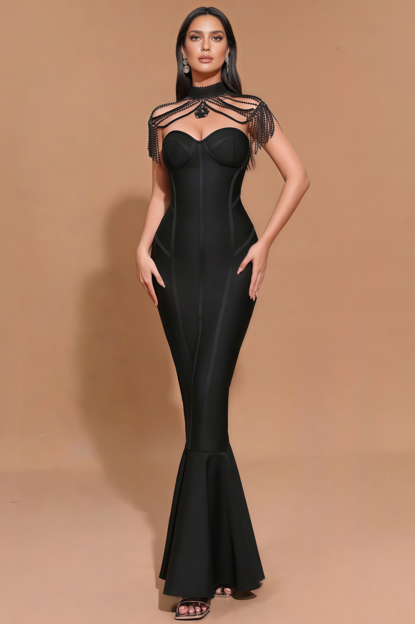 Briarlk Fringe Halter Fishtail Maxi Dress