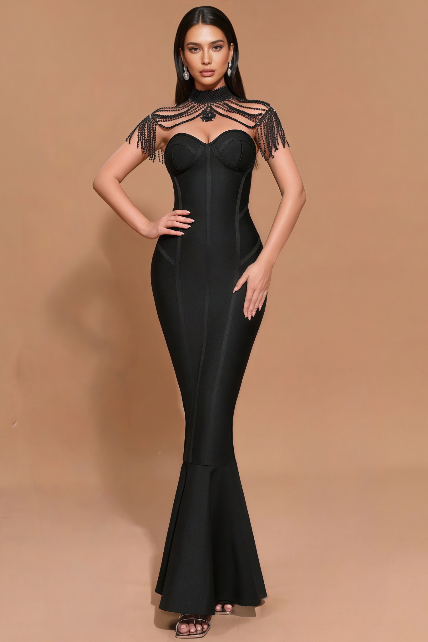 Briarlk Fringe Halter Fishtail Maxi Dress