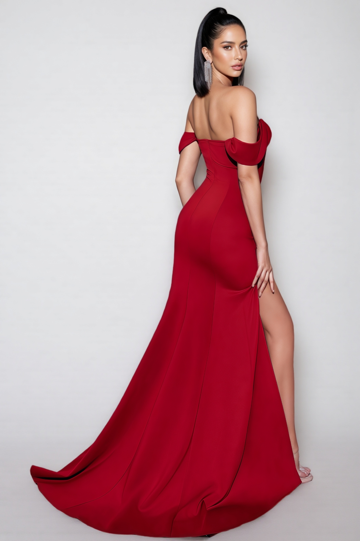 Olwen Red One Shoulder Split Maxi Dress