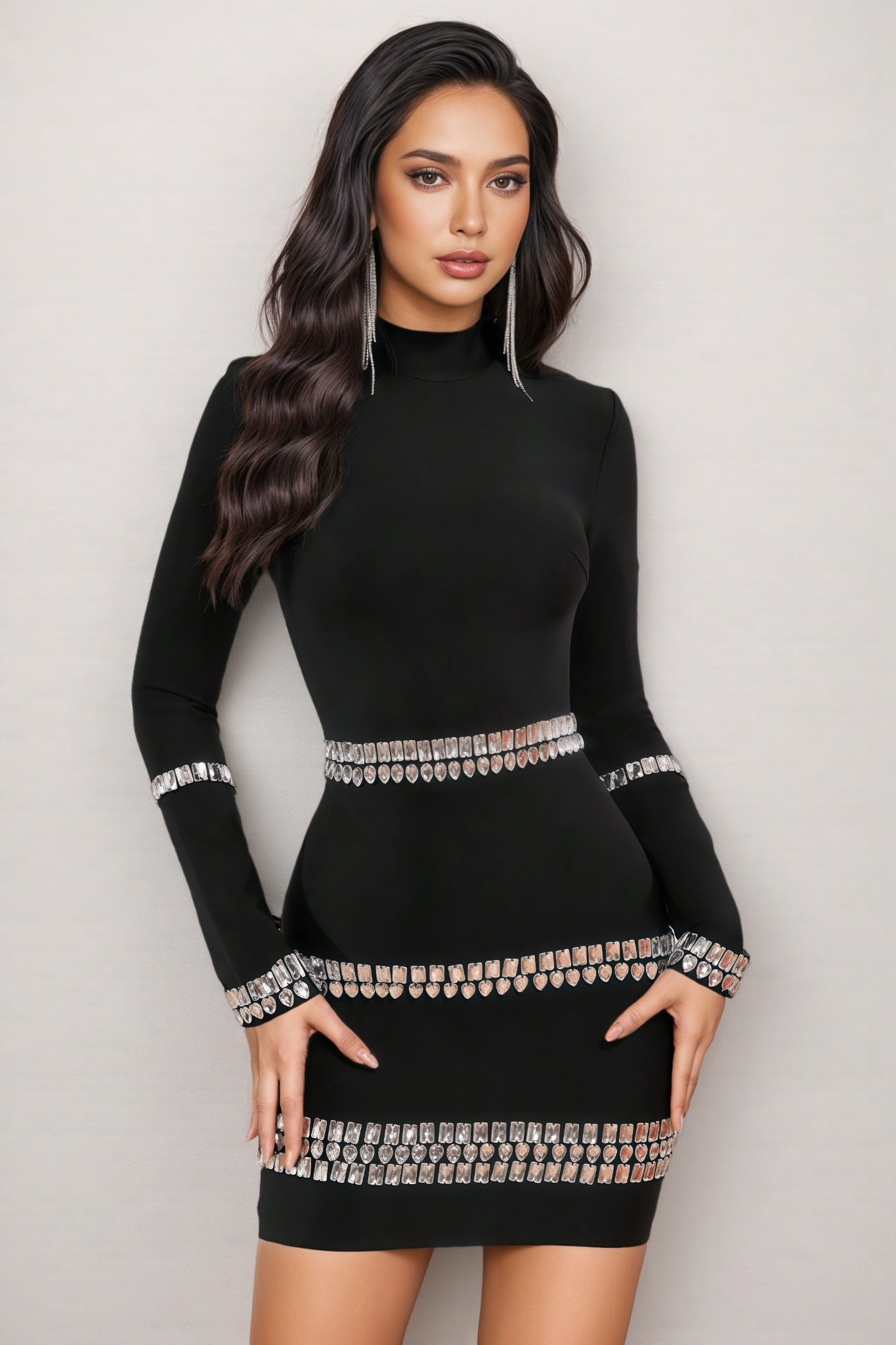 Nico Diamond-Studded Bandage Mini Dress