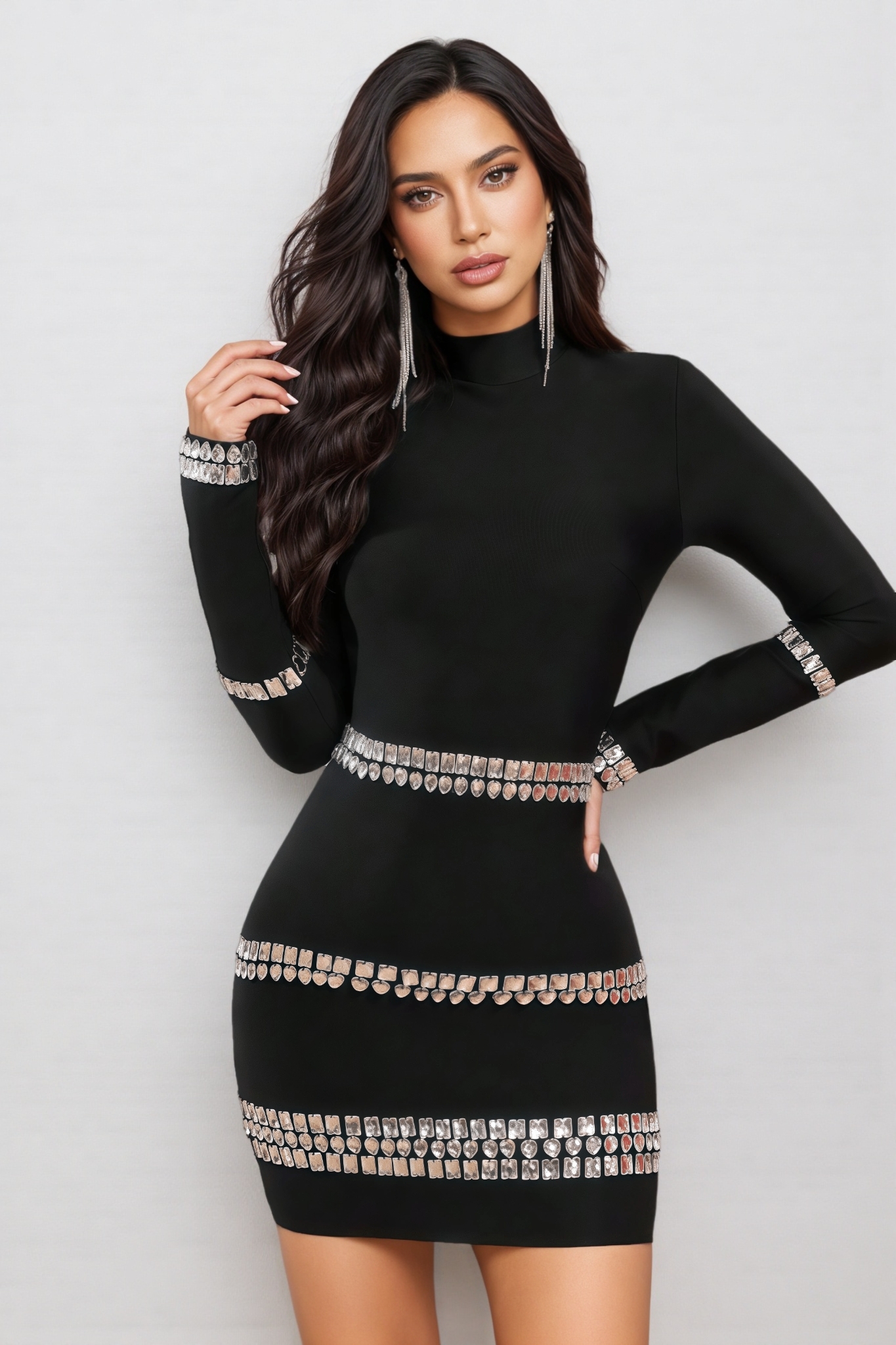 Nico Diamond-Studded Bandage Mini Dress